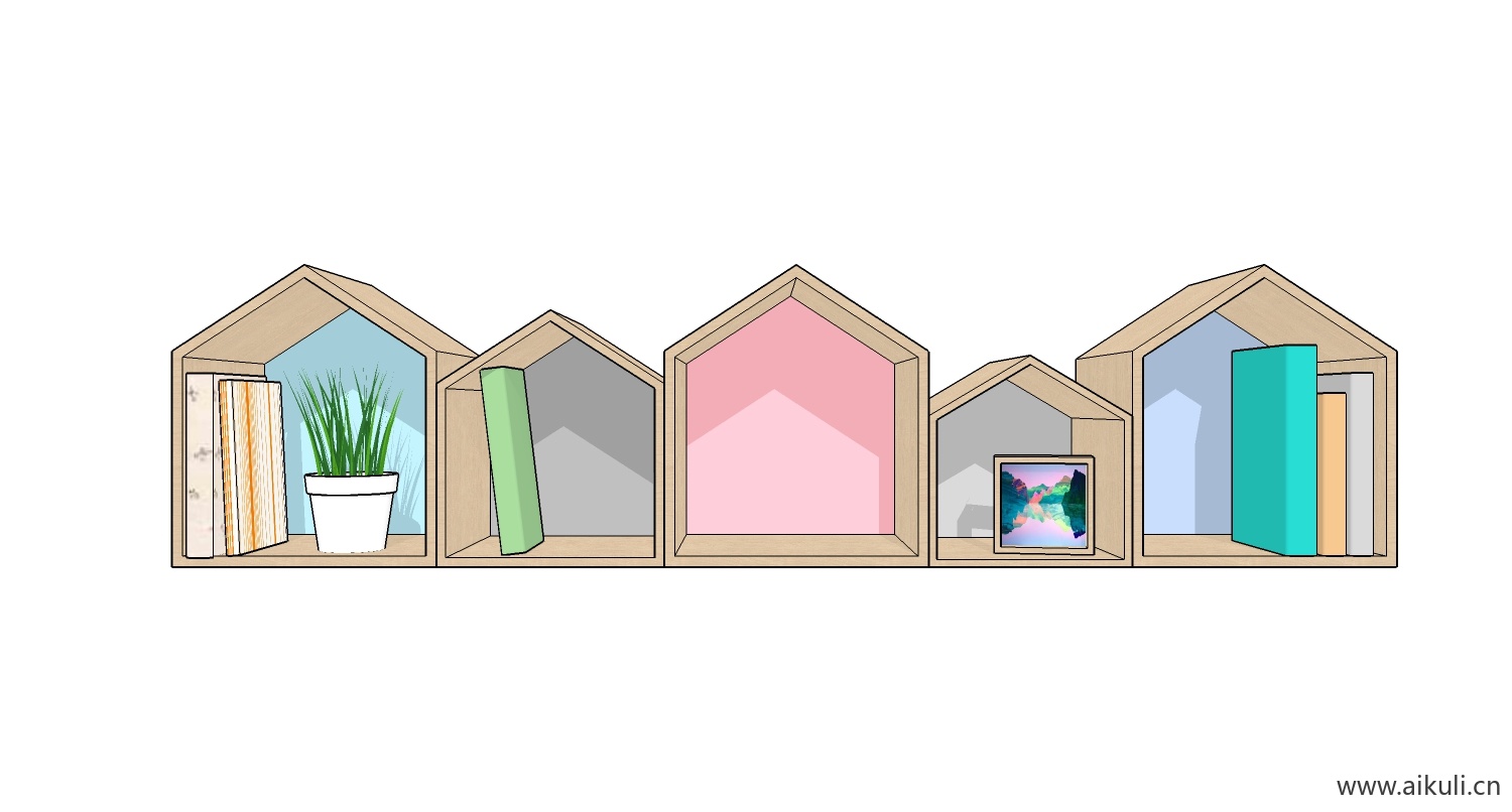 墙柜 书架 异形书柜BookshelfBN SU素材