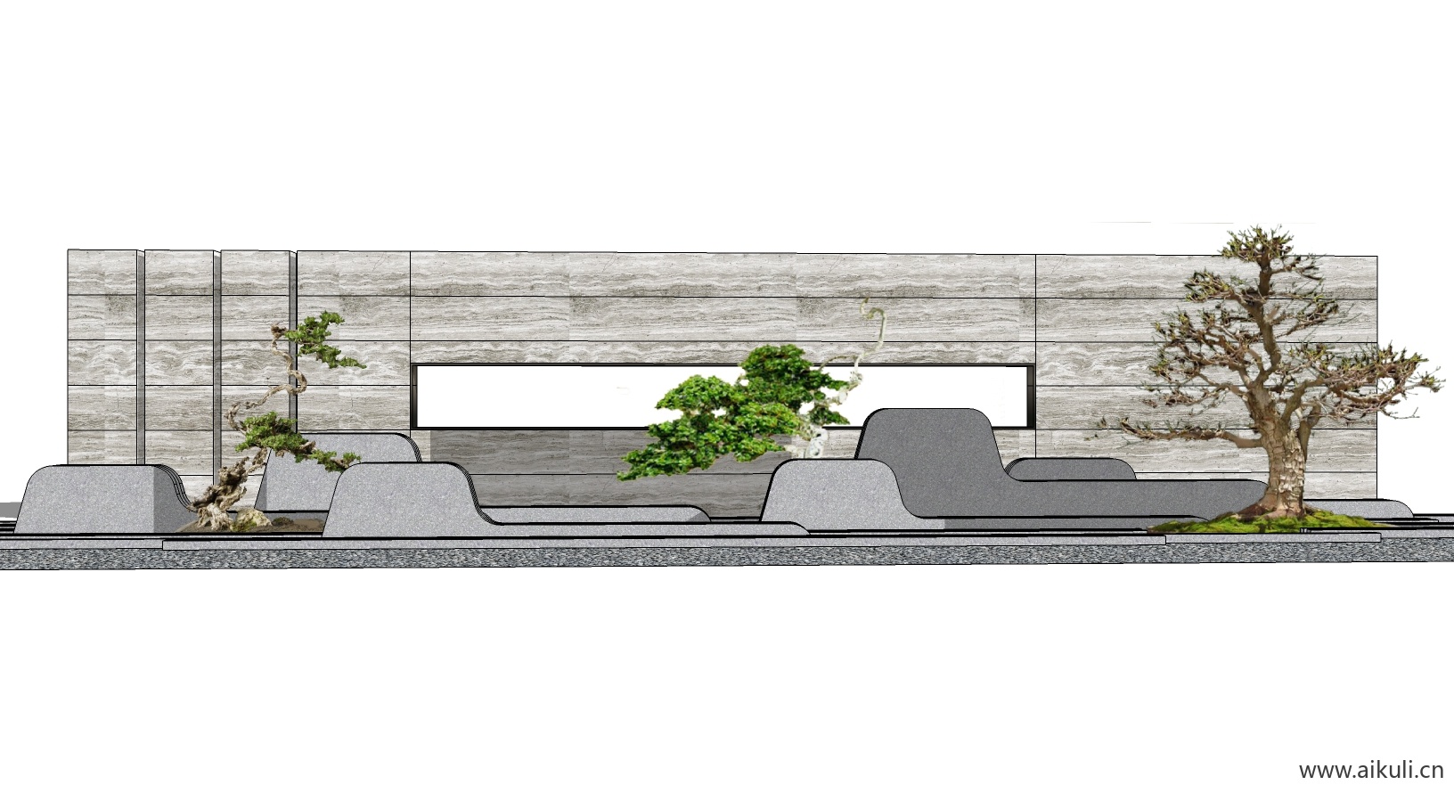 新中式禅意山水景墙A-SU模型 屏风