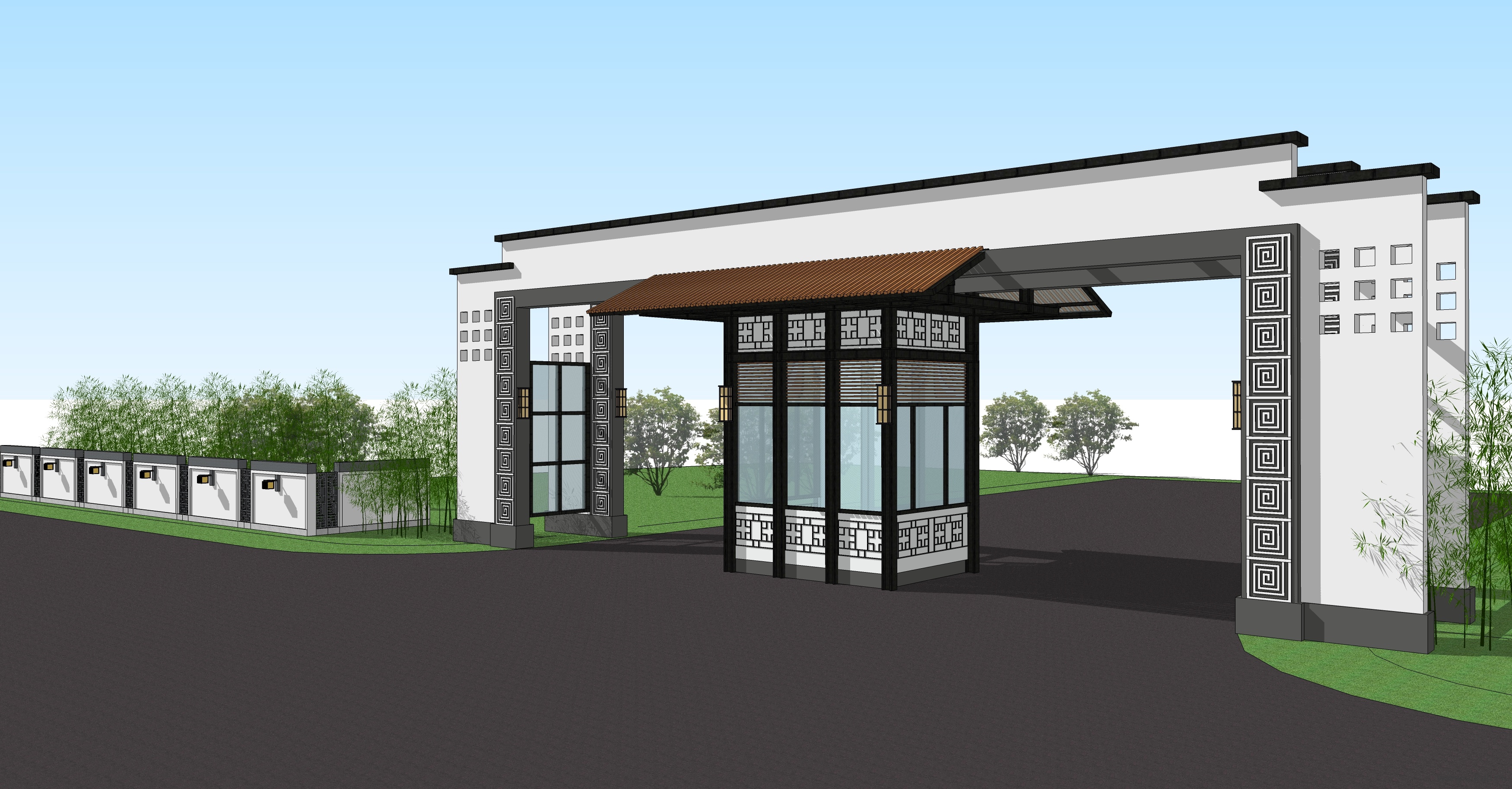 新中式大门景区公园大门SU模型景区公园大门