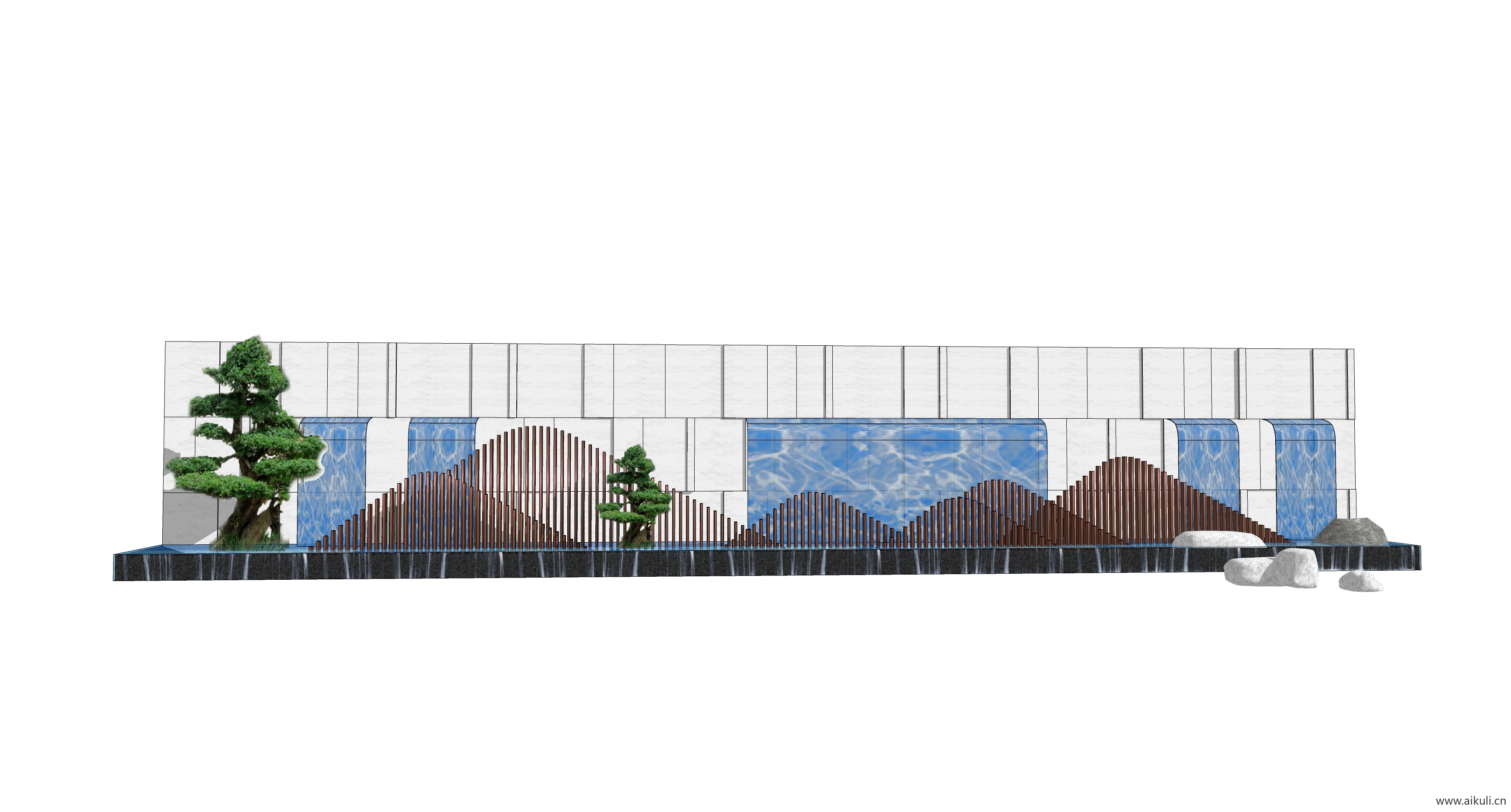 新中式禅意山水景墙L-SU模型 屏风