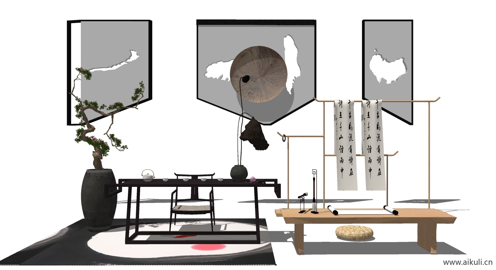 新中式桌椅组合茶室桌椅茶室桌椅SU模型_2