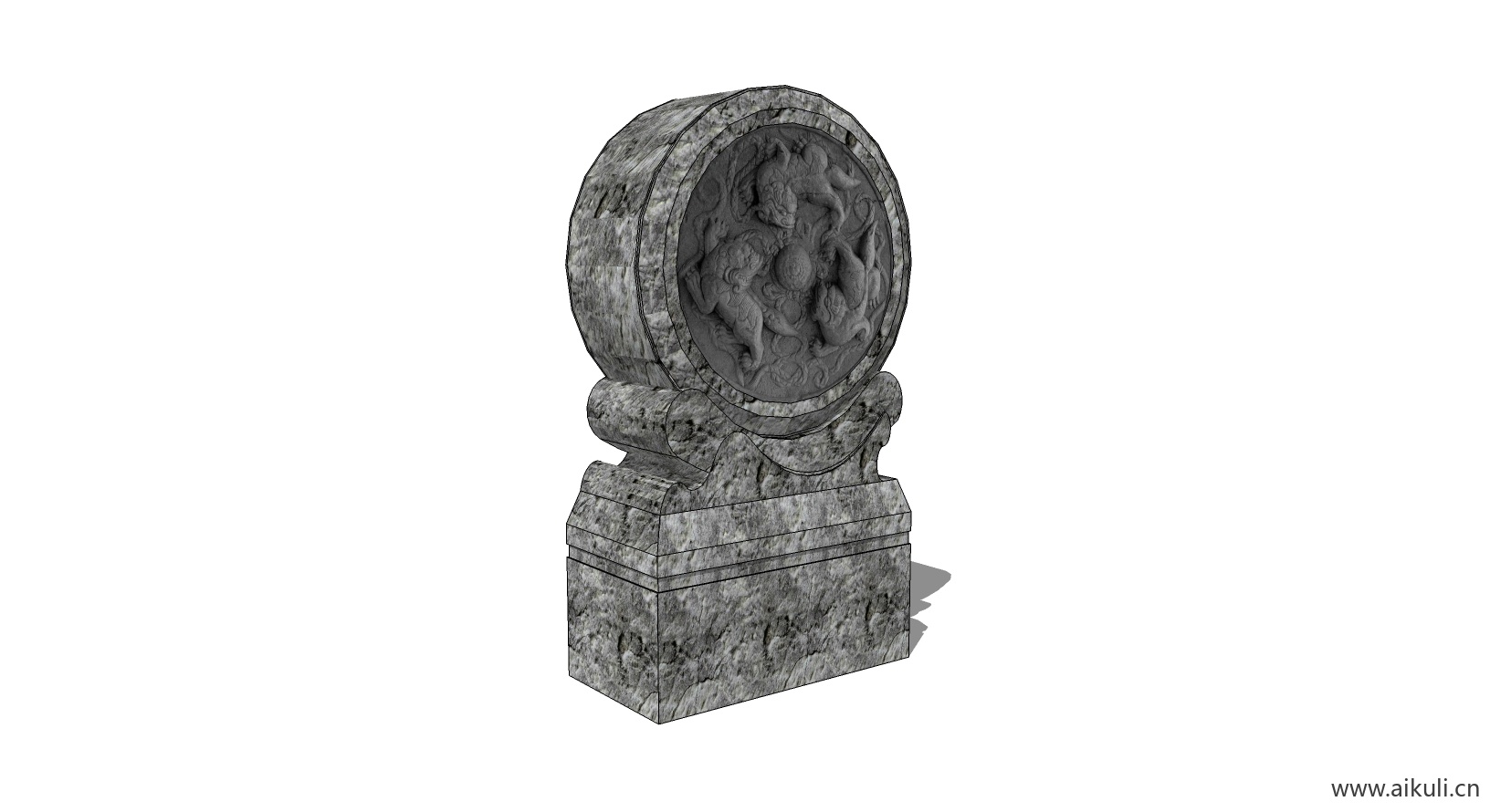 中式抱鼓石 门口装饰石头GSU模型