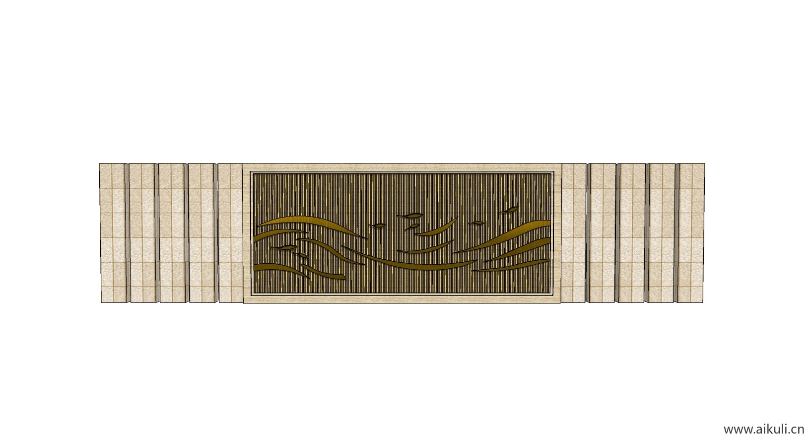 新中式禅意山水景墙F-SU模型 屏风