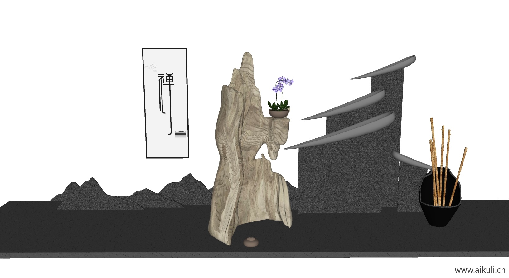 新中式园艺小品 景观小品 装饰小品L-SU模型