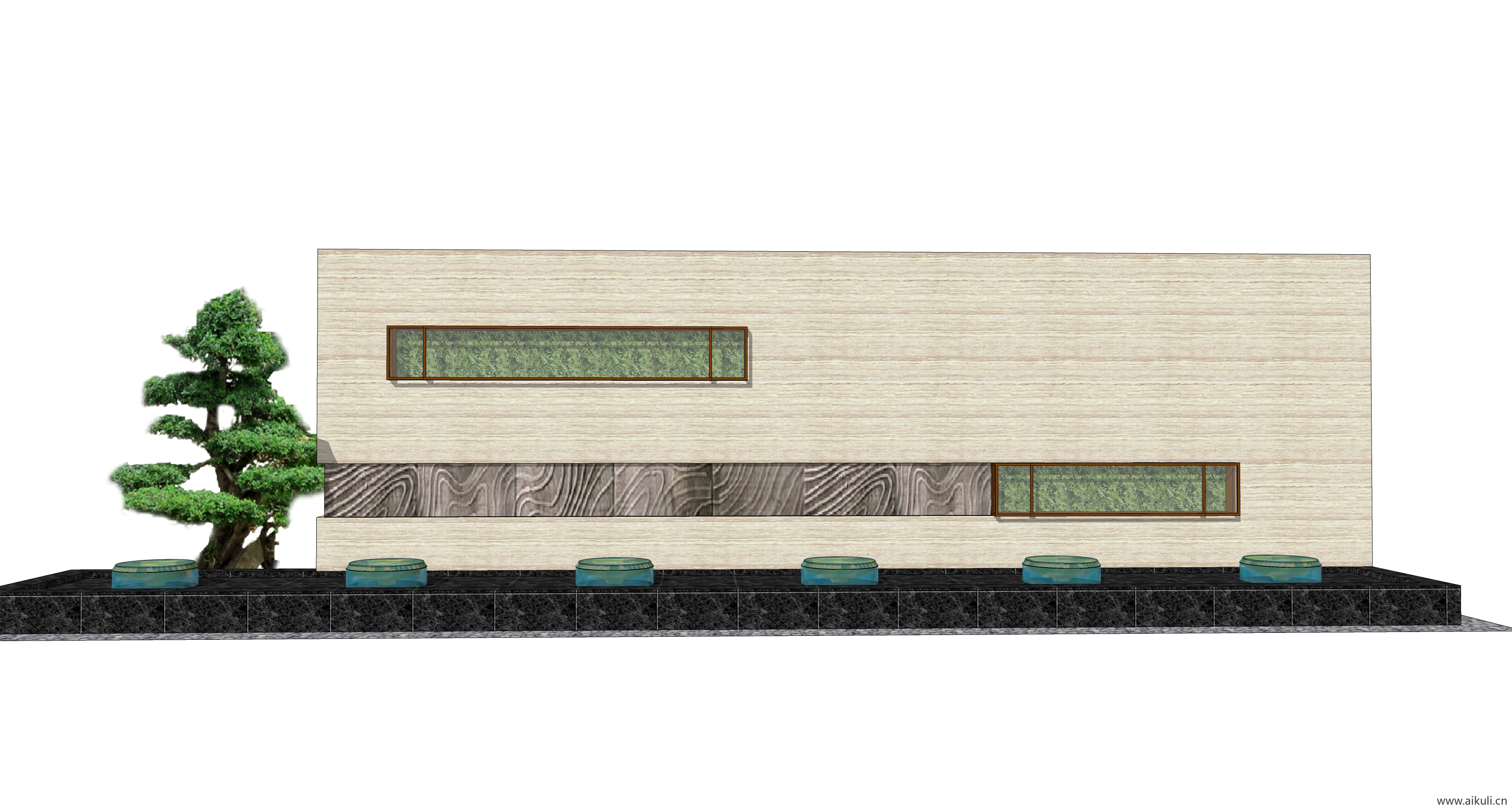 新中式禅意山水景墙R-SU模型 屏风