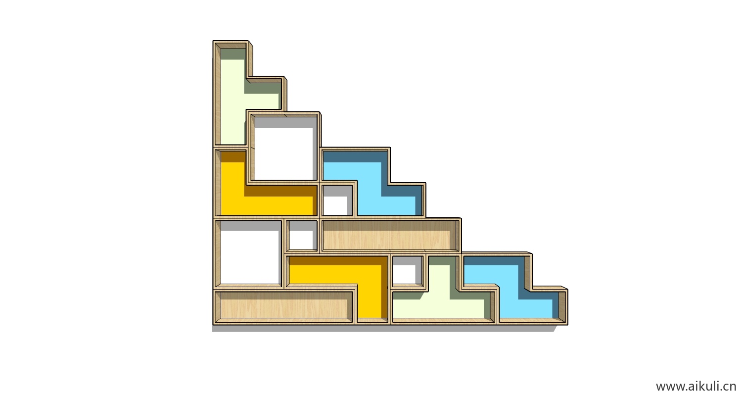 墙柜 书架 异形书柜BookshelfH SU素材