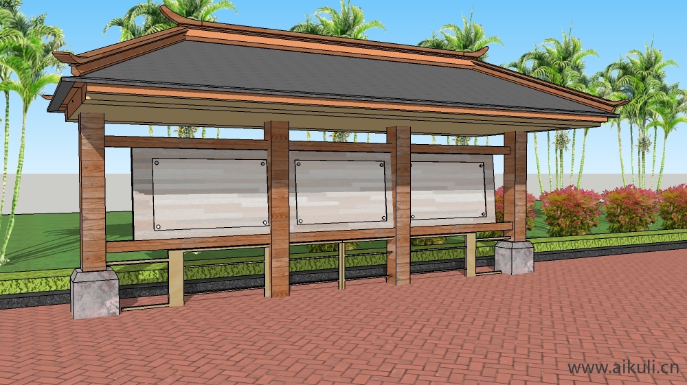 党建宣传栏 中式宣传栏Bulletin boardH SU模型