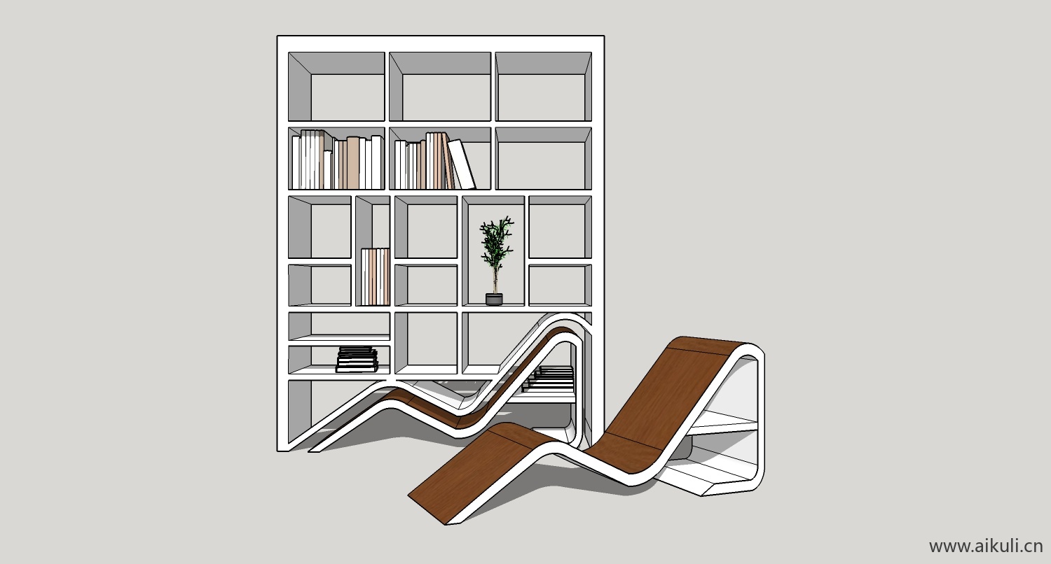 现代墙柜 书架 异形书柜bookcasev su模型
