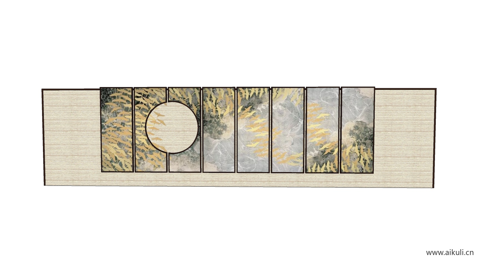 新中式禅意山水景墙G-SU模型 屏风