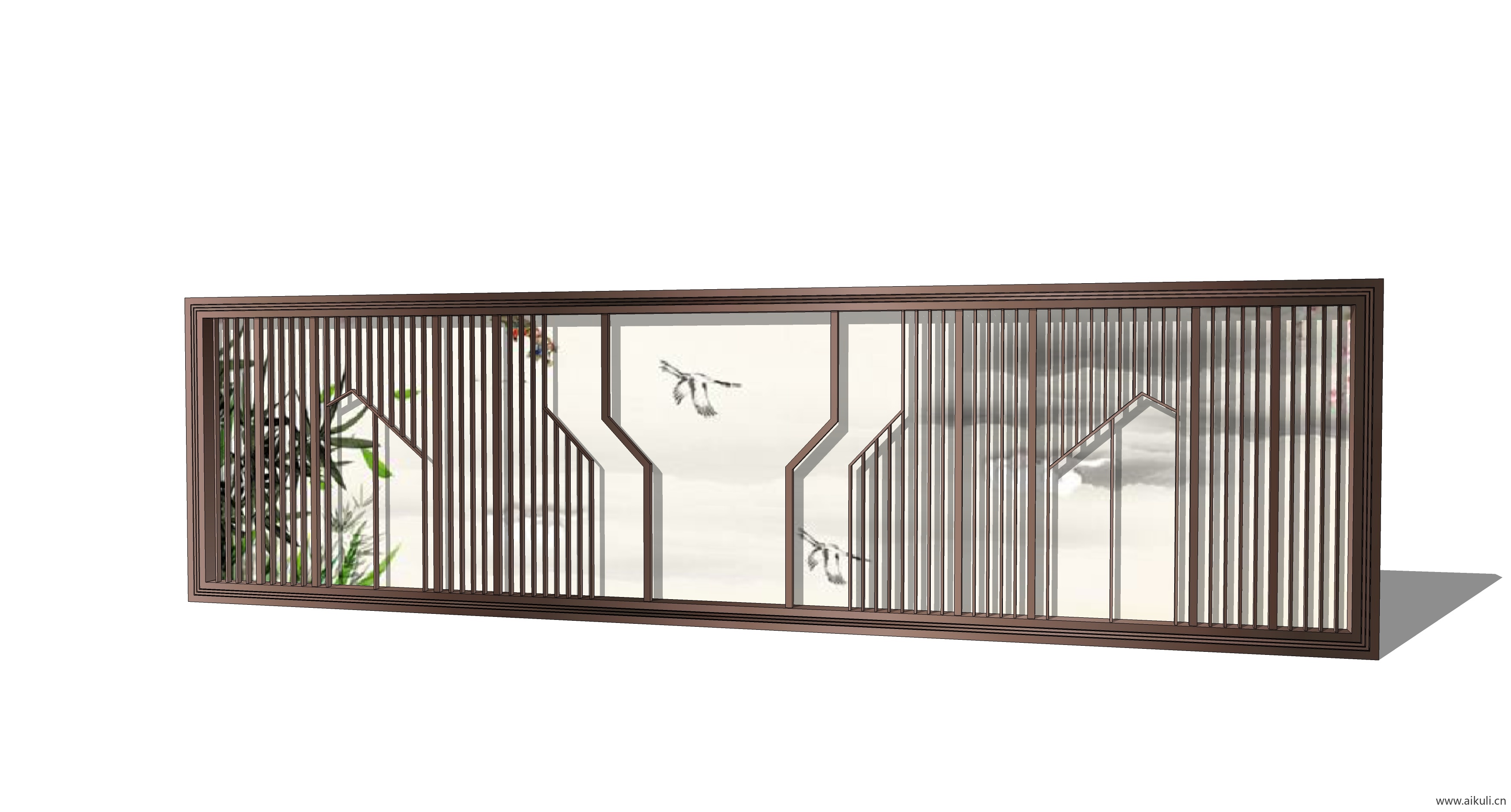 新中式禅意山水景墙O-SU模型 屏风