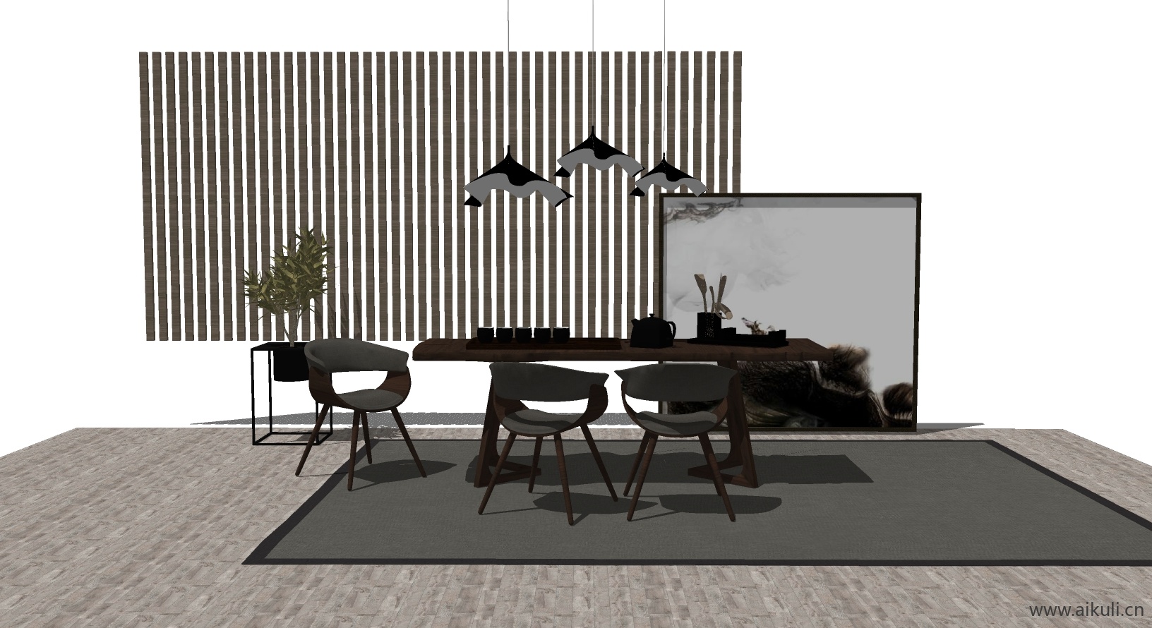 新中式桌椅组合茶室桌椅SU模型茶室桌椅SU模型_3