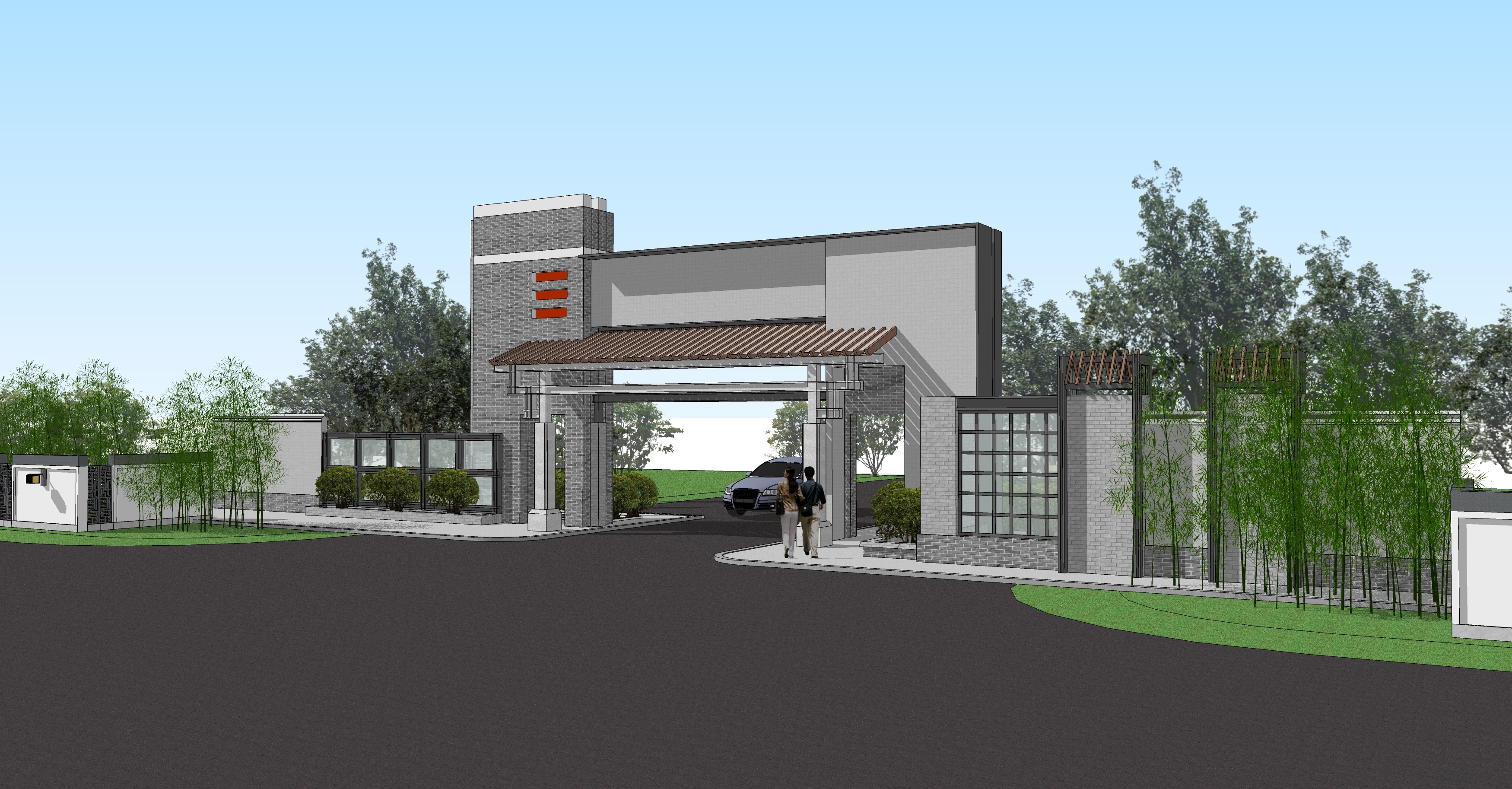 新中式大门景区公园大门SU模型入口