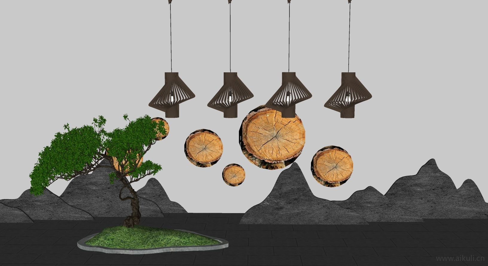 新中式园艺小品 景观小品 装饰小品O-SU模型