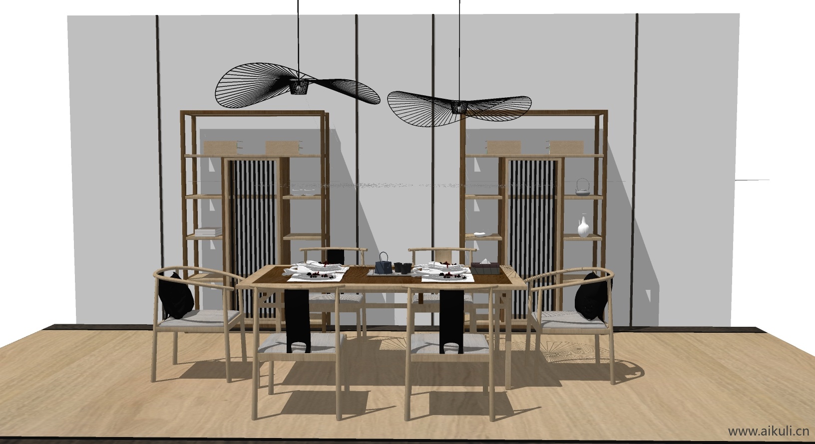 新中式桌椅组合茶室桌椅SU模型茶室桌椅SU模型_4