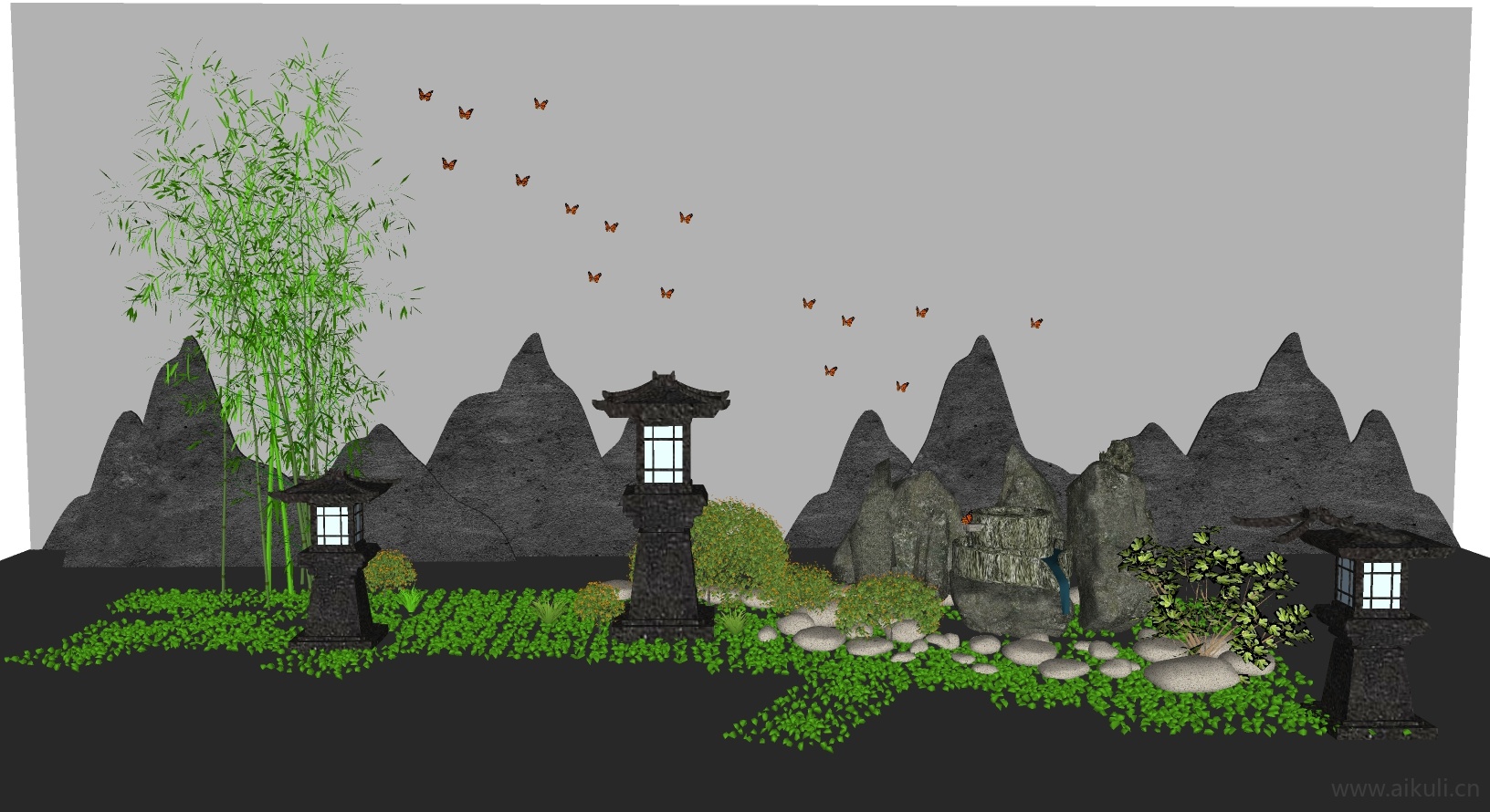 新中式园艺小品 景观小品 装饰小品P-SU模型