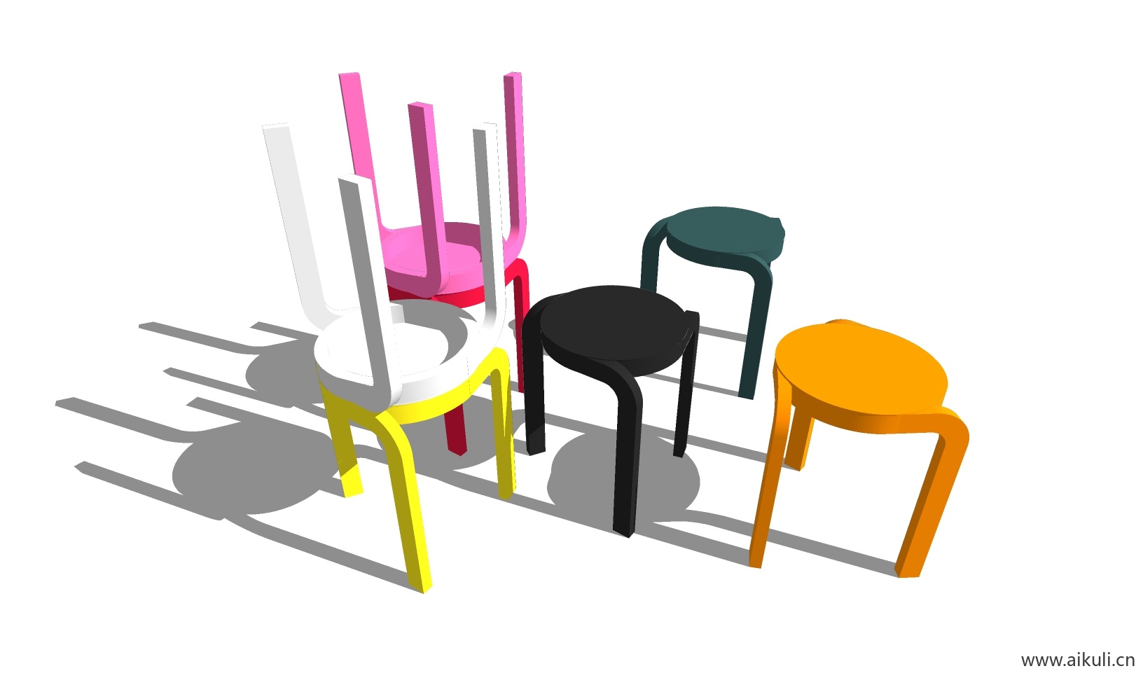 现代儿童卡通桌椅 幼儿园桌椅设施W-SU模型