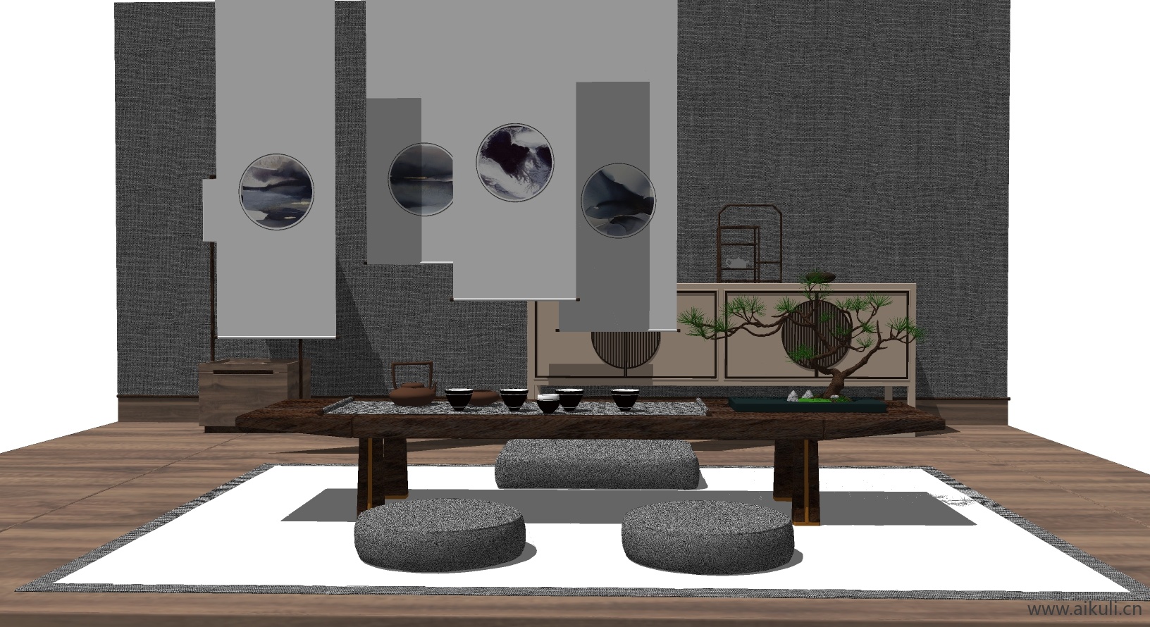 新中式桌椅组合茶室桌椅茶室桌椅SU模型_1