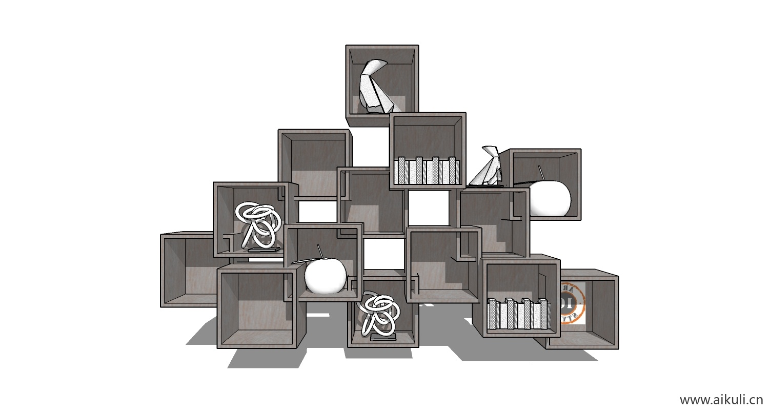 墙柜 书架 异形书柜BookshelfBG SU素材