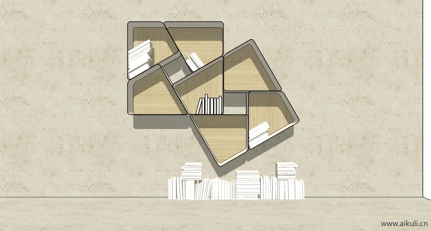 墙柜 书架 异形书柜BookshelfO SU素材