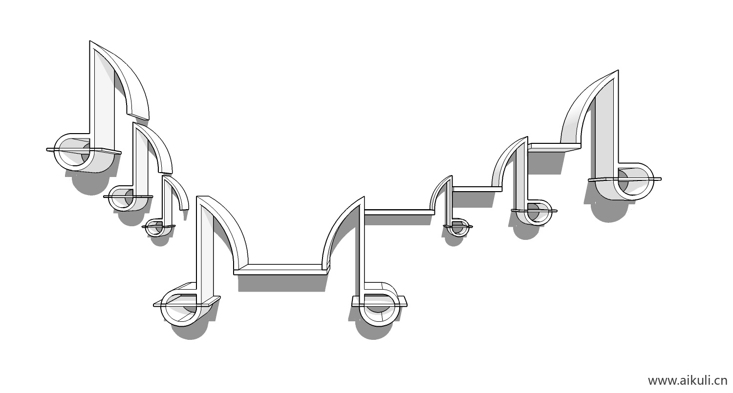 墙柜 书架 异形书柜BookshelfBK SU素材