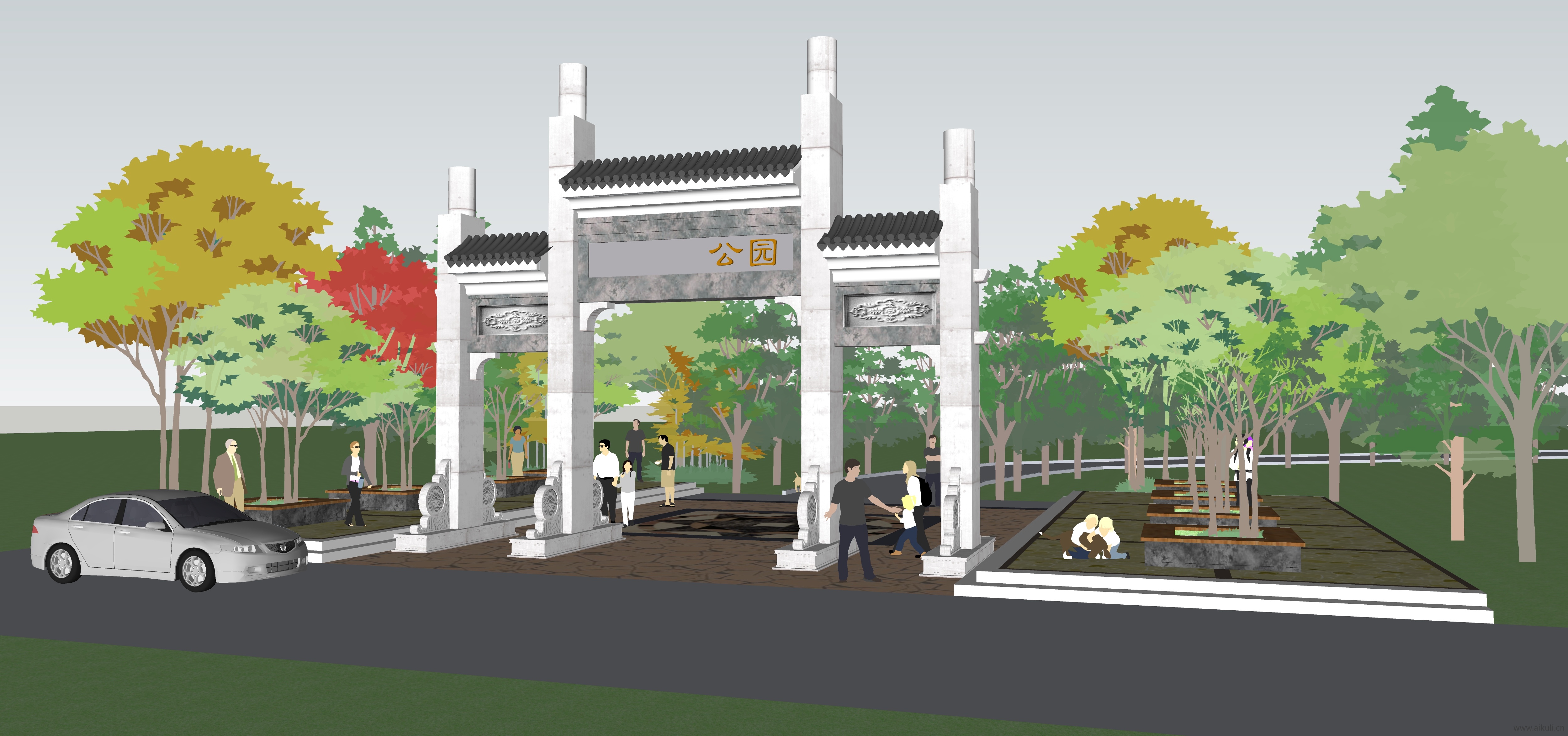 新中式大门 (SU模型)