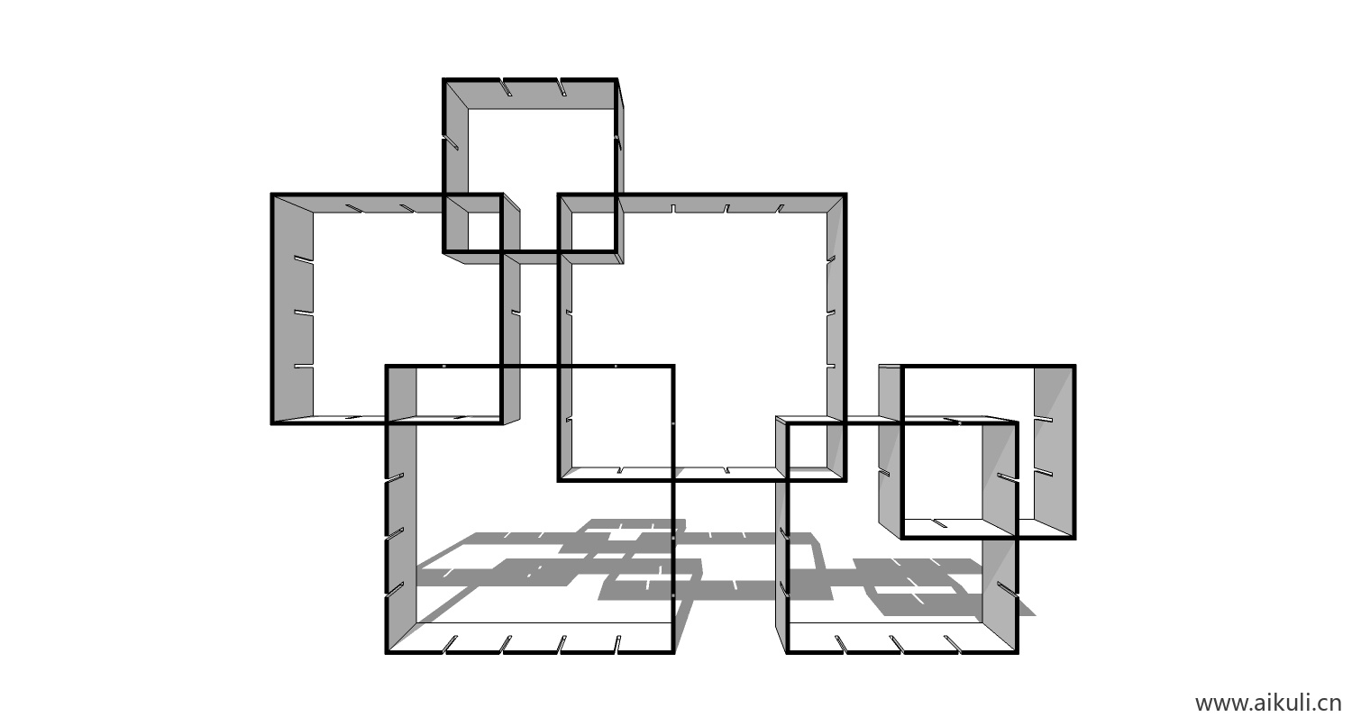 墙柜 书架 异形书柜BookshelfT SU素材