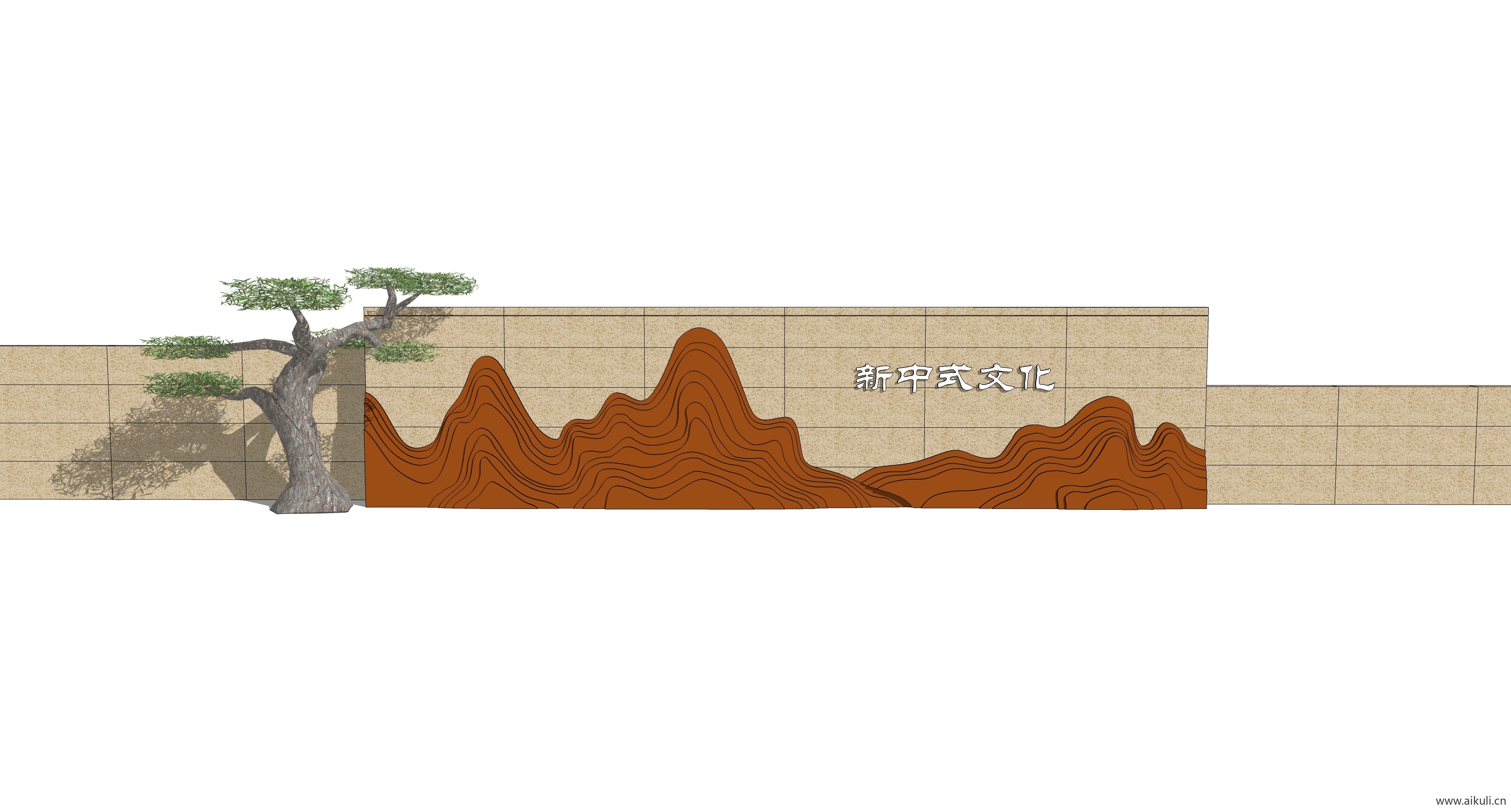 新中式禅意山水景墙J-SU模型 屏风