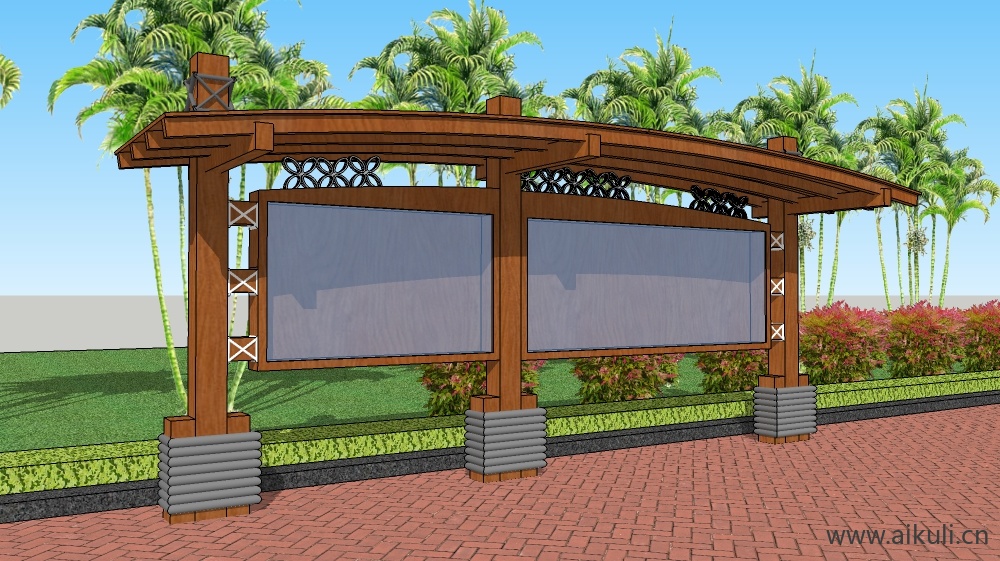 党建宣传栏 中式宣传栏Bulletin boardJ SU模型