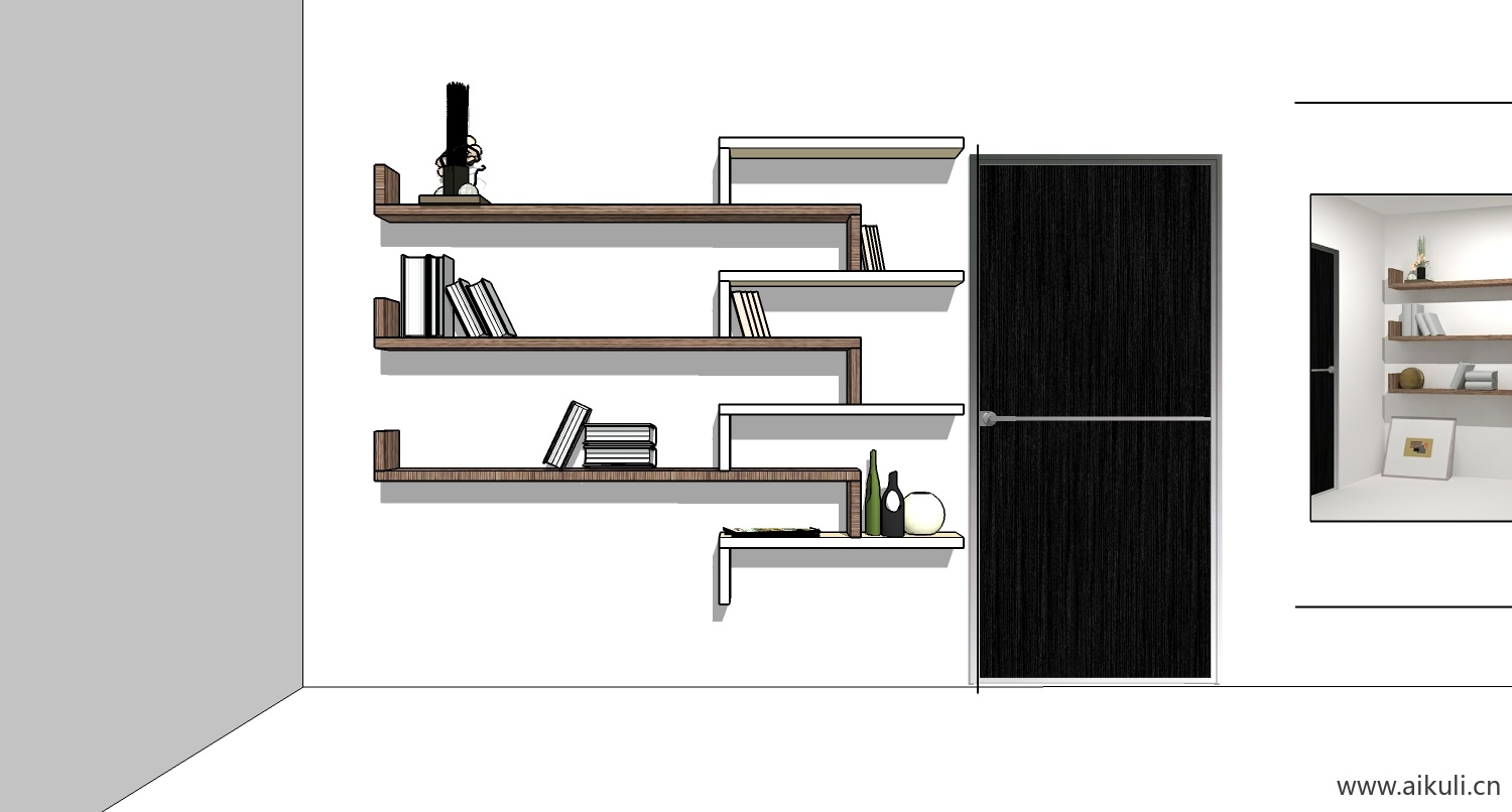 墙柜 书架 异形书柜BookshelfBV SU素材