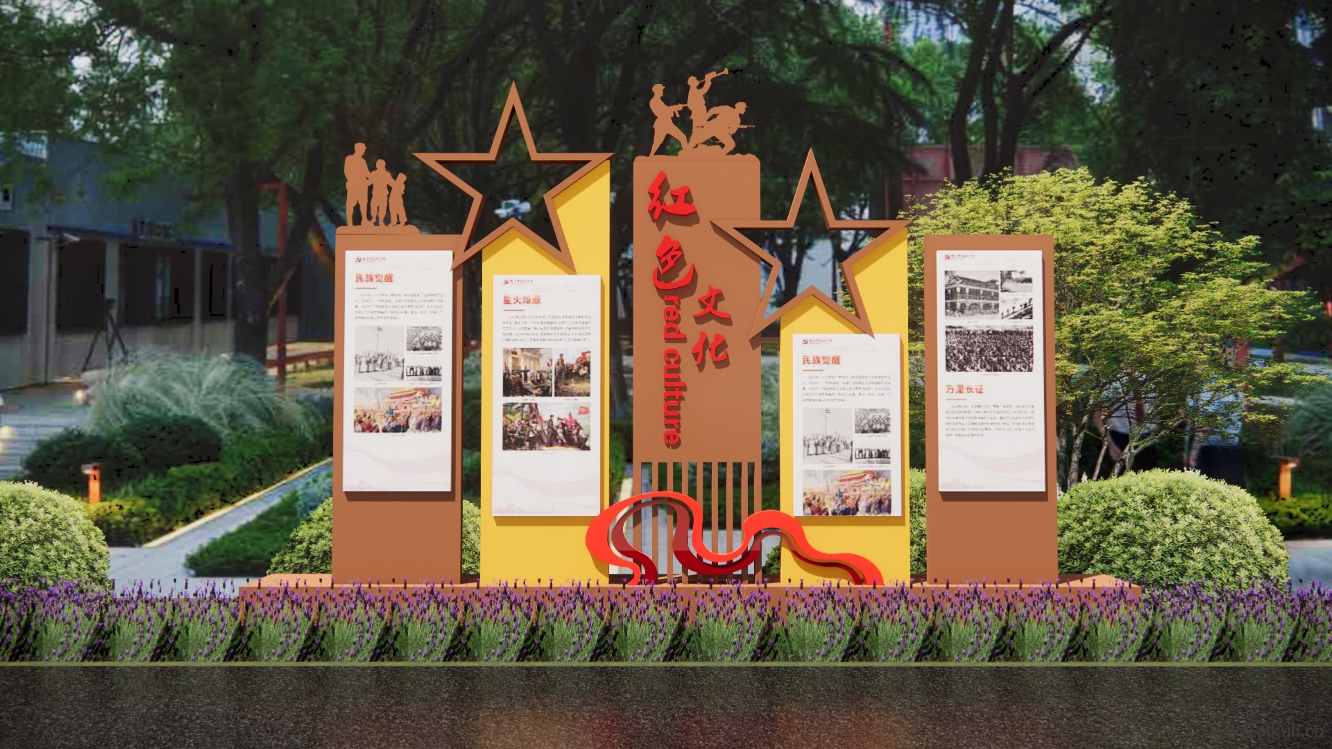 党建红色文化宣传栏，校园文化景观小品雕塑