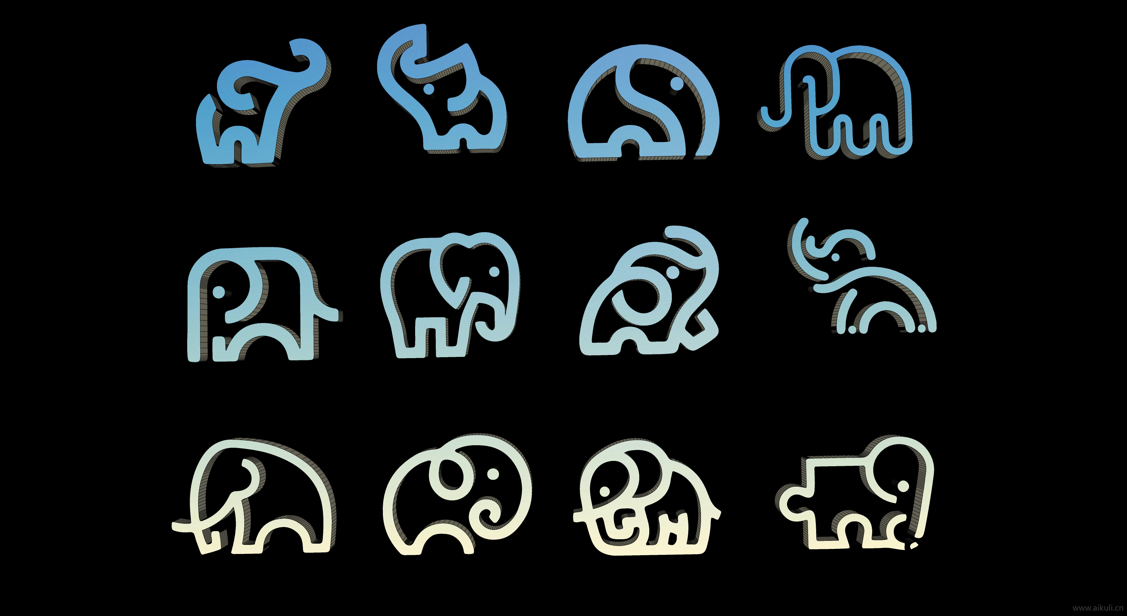 2D卡通动物 大象剪影