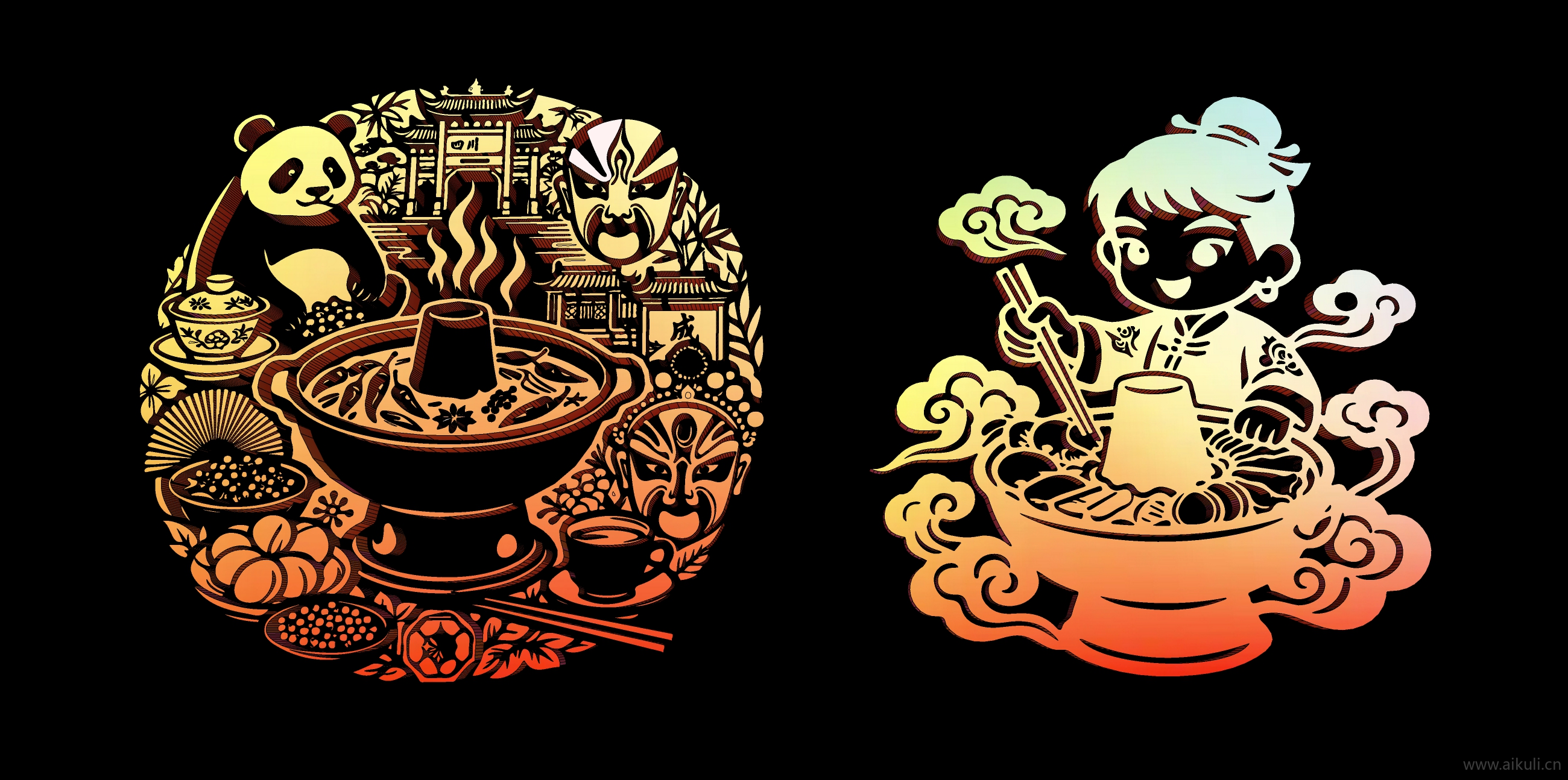 2D四川重庆餐饮美食火锅剪影