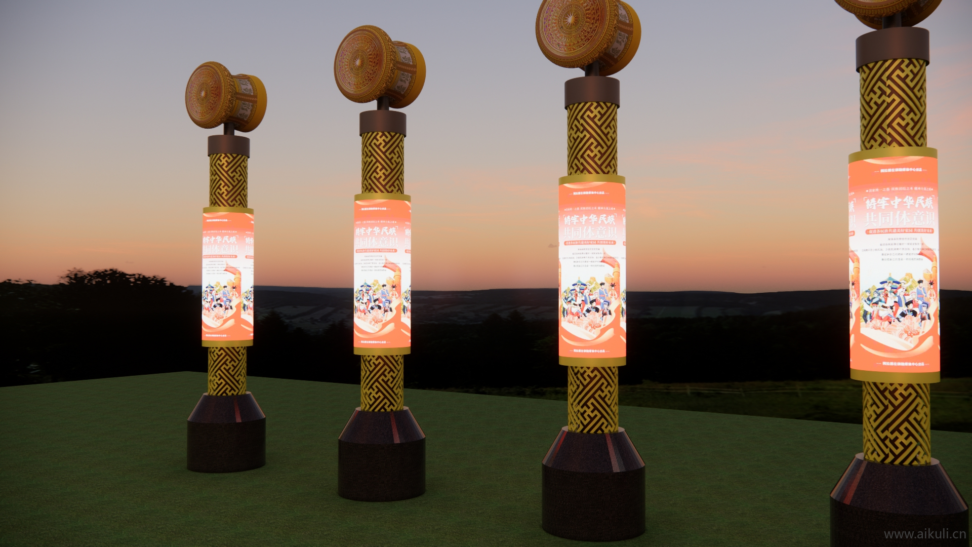 景观雕塑小品 铜鼓 锈球少数民族灯柱广告SU模型
