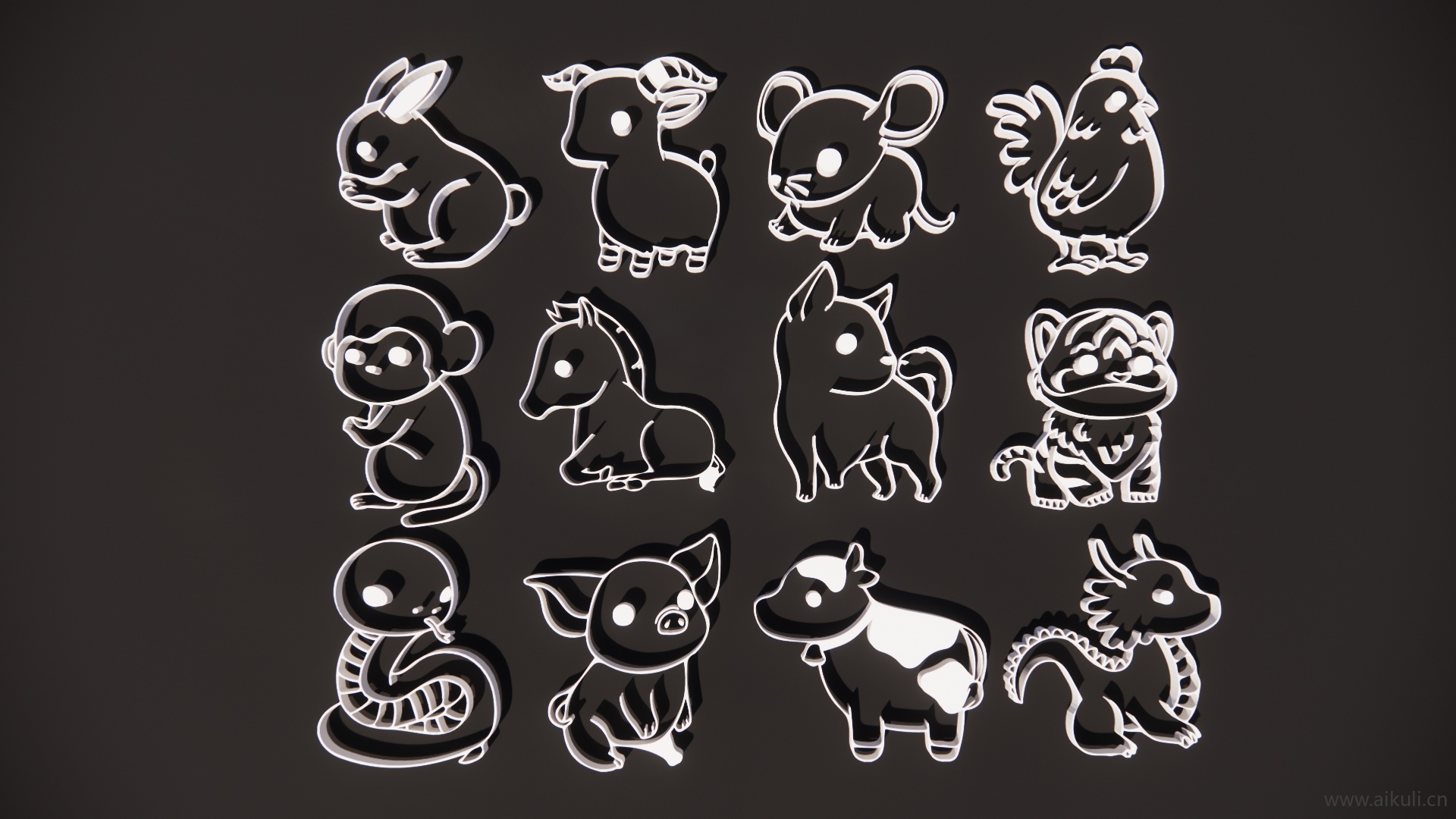 2D卡通十二生肖剪影
