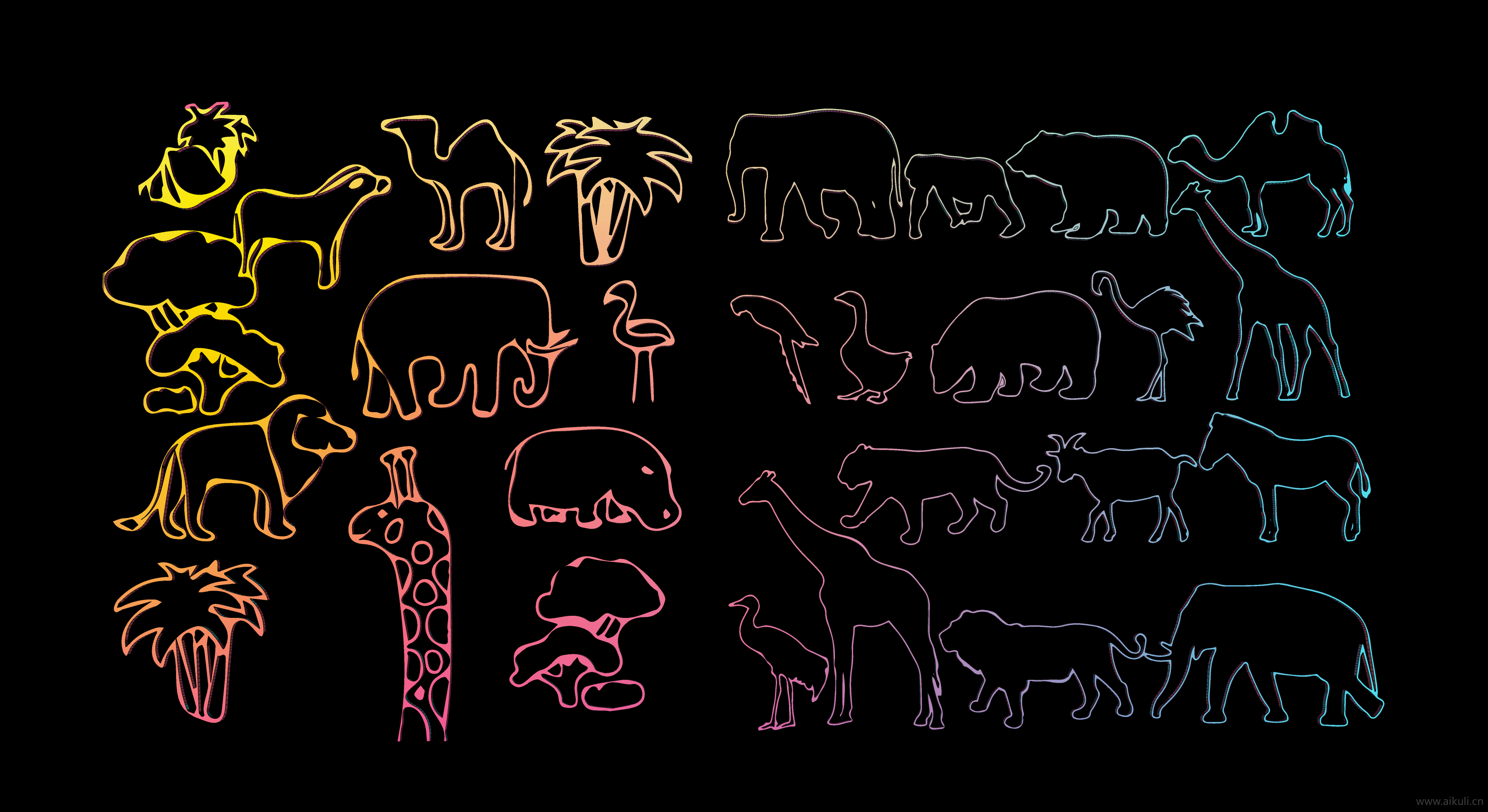 2D卡通动物剪影