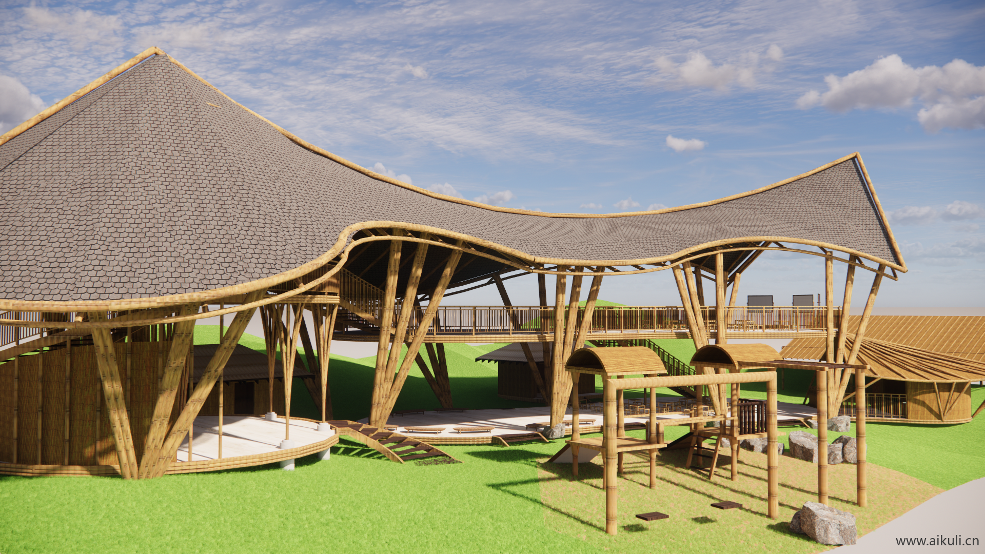 新中式中式其他公共建筑_竹结构景观廊架建