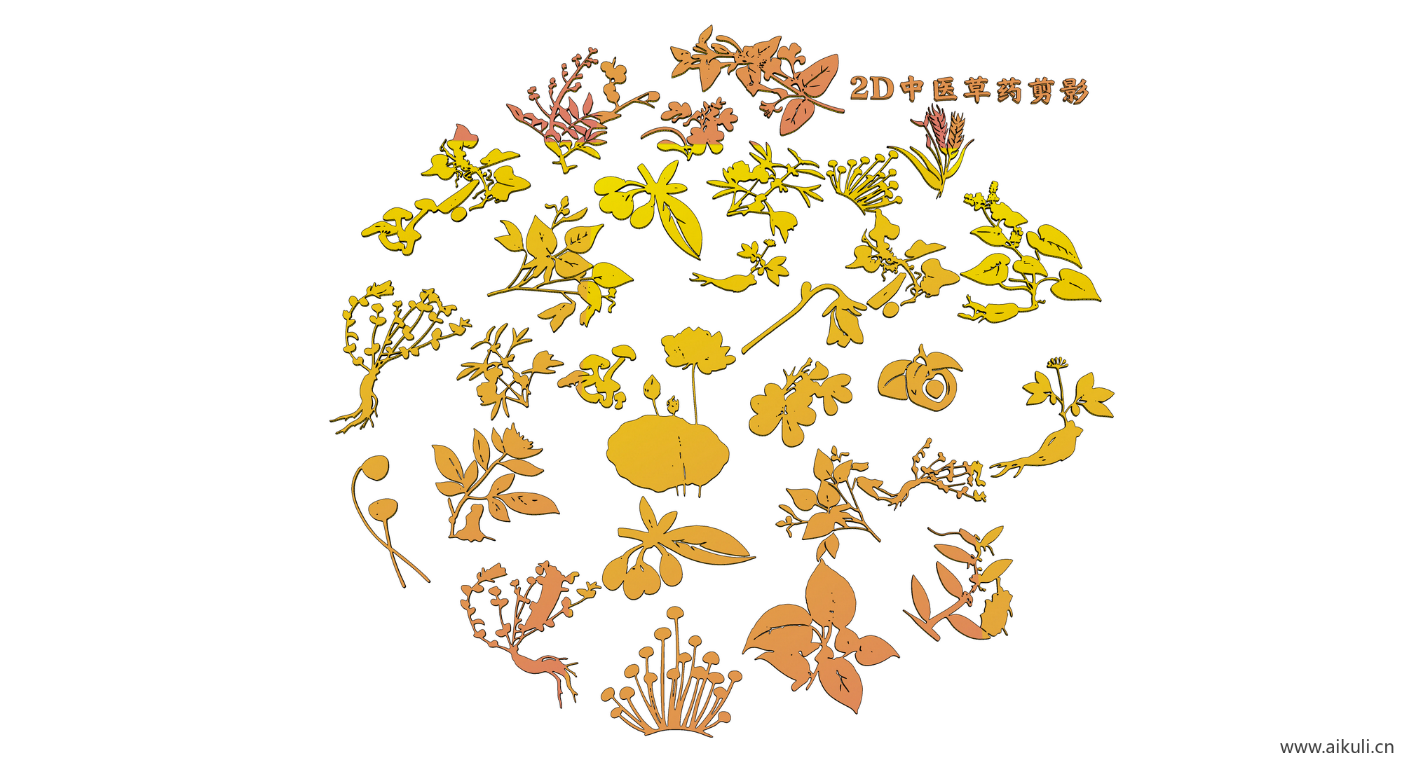 2D中医草药剪影