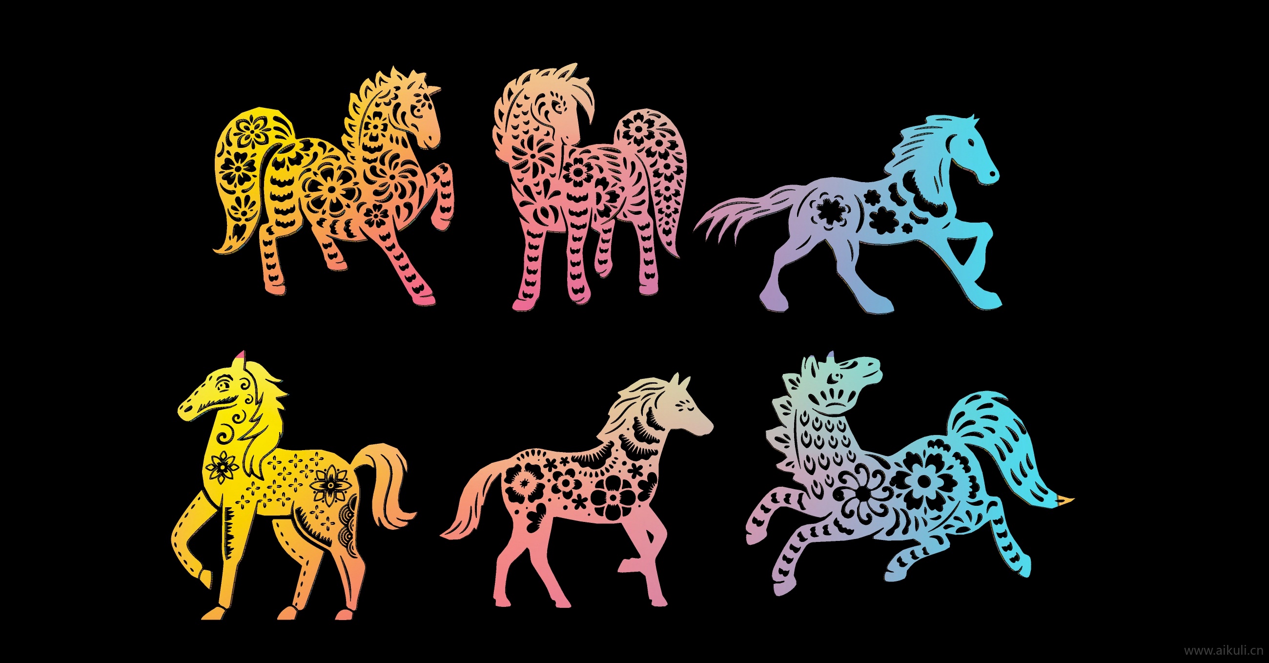 2D动物生肖马剪影