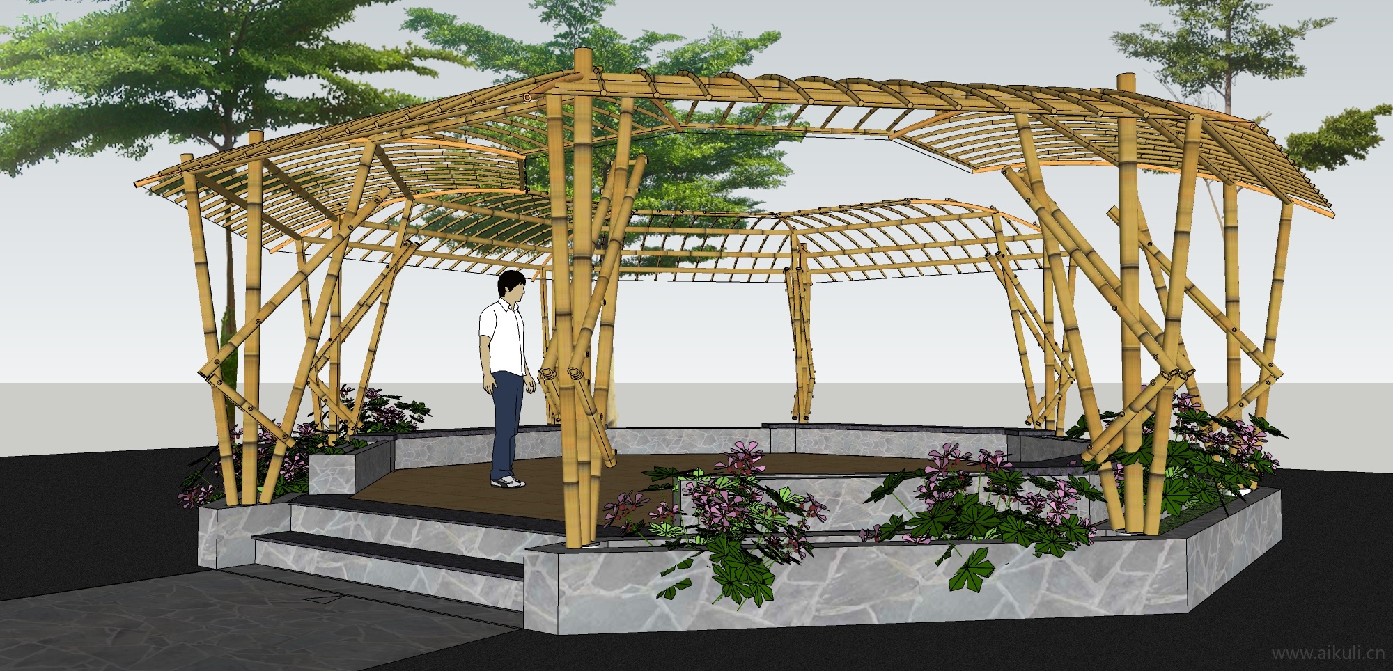 竹结构廊架_SketchUp 8