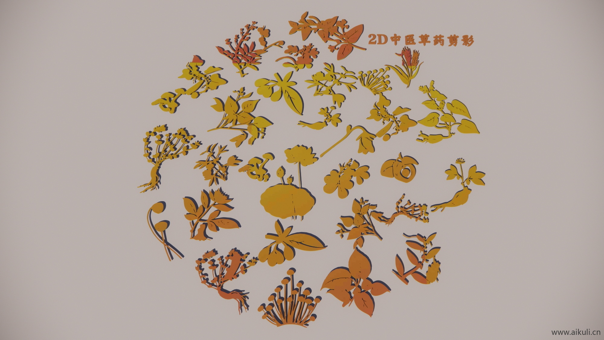 2D中医草药剪影