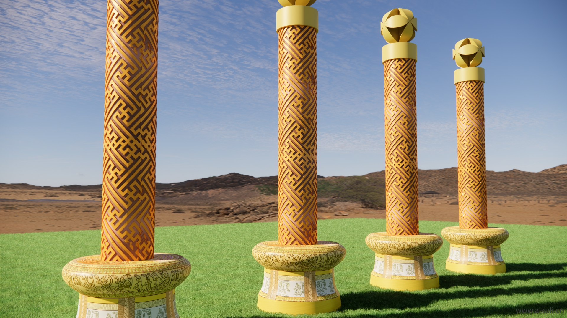 景观雕塑小品 铜鼓 锈球少数民族灯柱SU模型