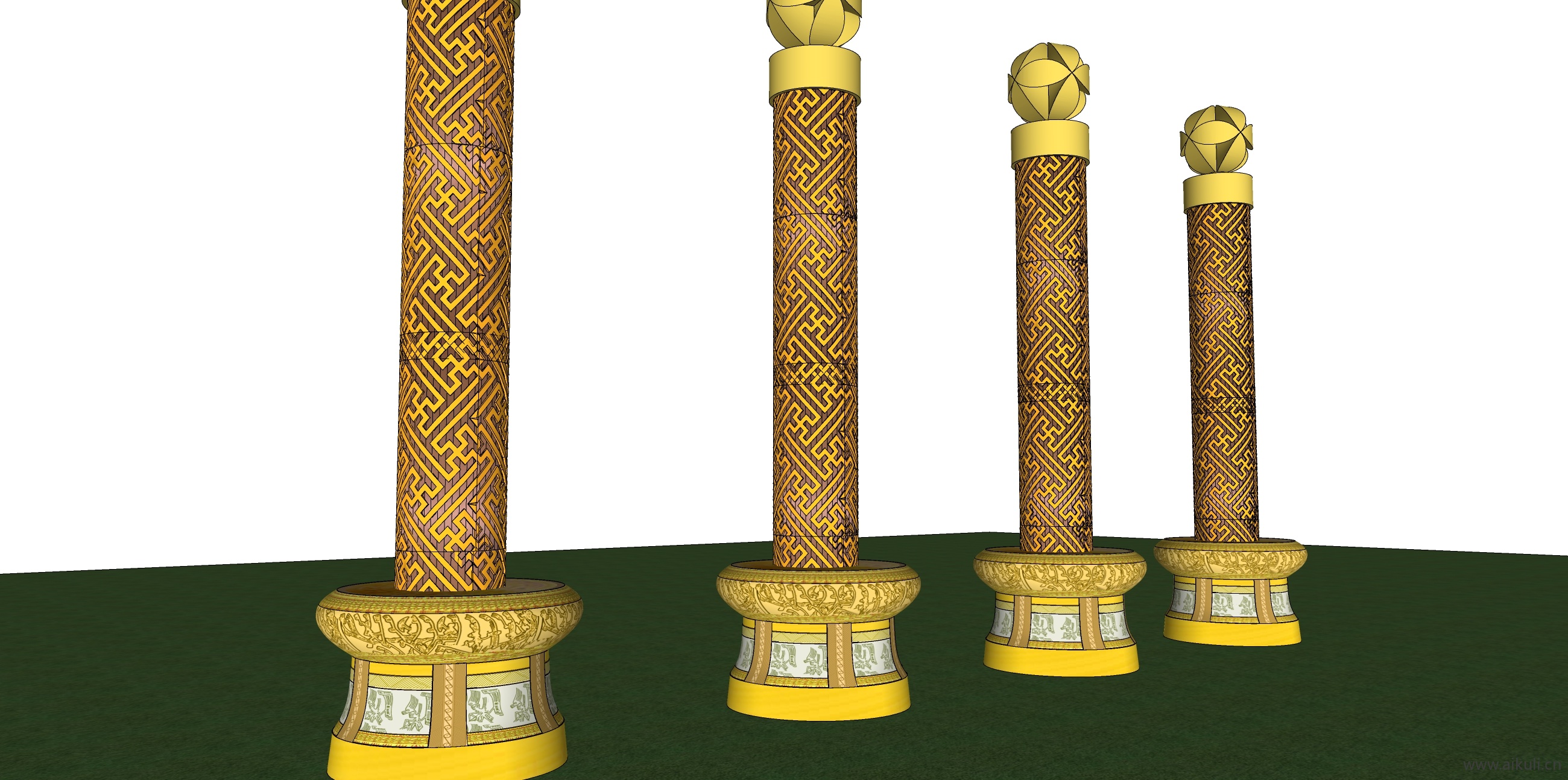 景观雕塑小品 铜鼓 锈球少数民族灯柱SU模型