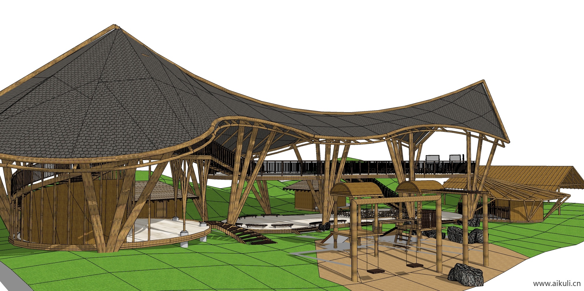 新中式中式其他公共建筑_竹结构景观廊架建