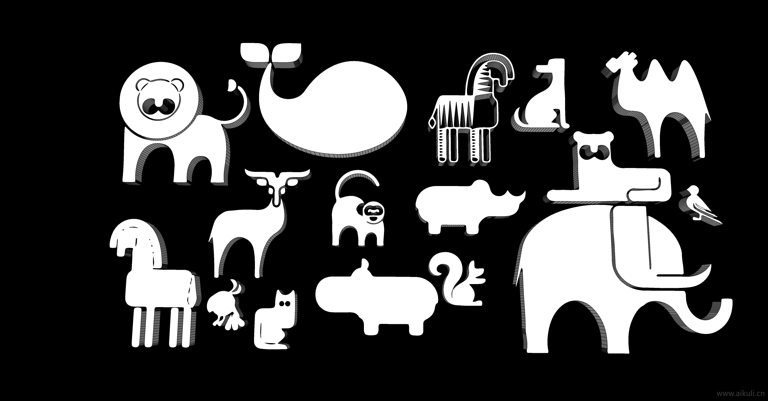 2D卡通动物文化墙装饰图案