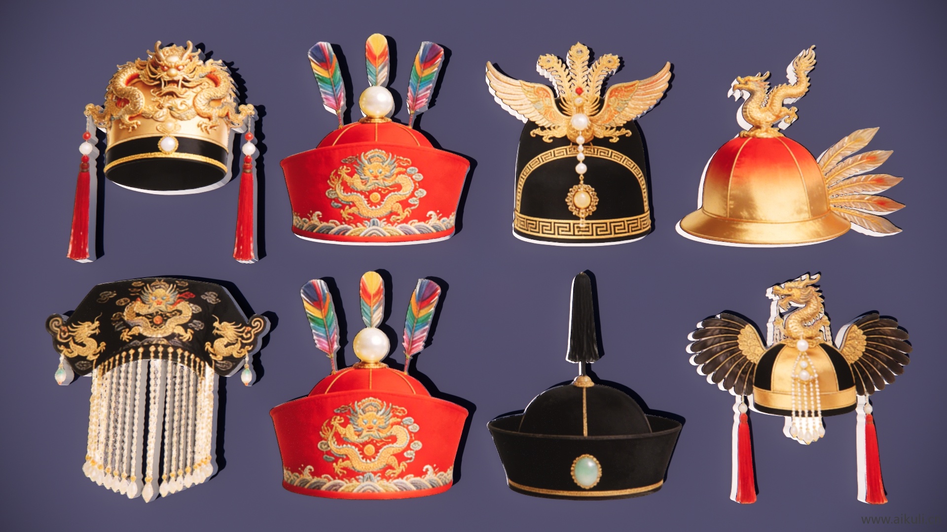 2D宫廷官帽凤冠宫廷王子官帽头饰头饰 戏曲头饰剪影