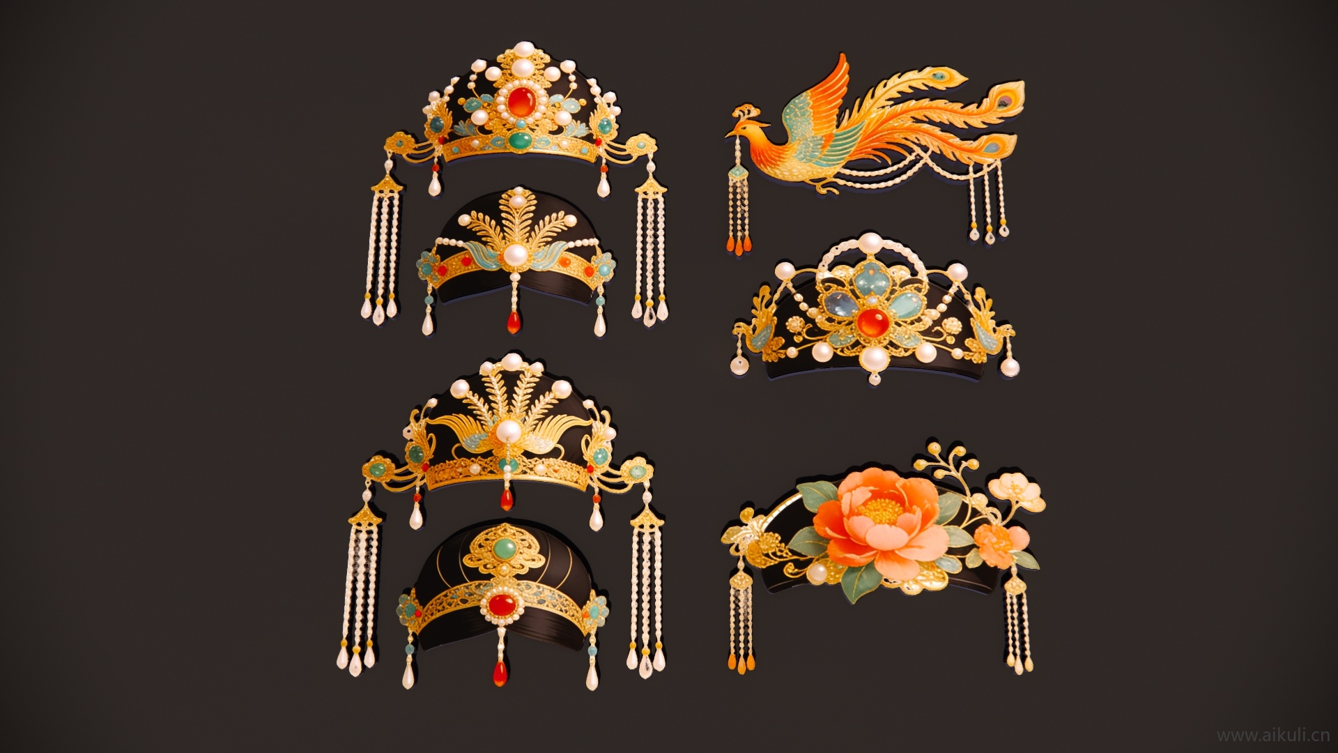 2D宫廷公主-凤冠宫廷头饰 戏曲 剪影