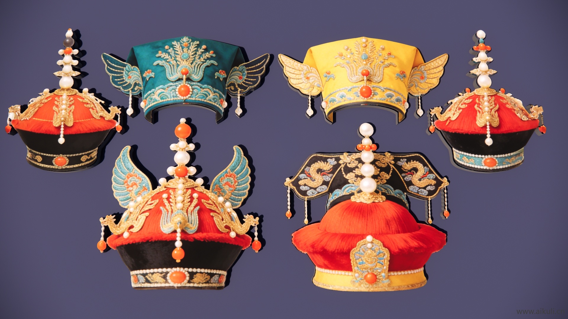 2D宫廷官帽凤冠-王子官帽头饰戏曲头饰剪影