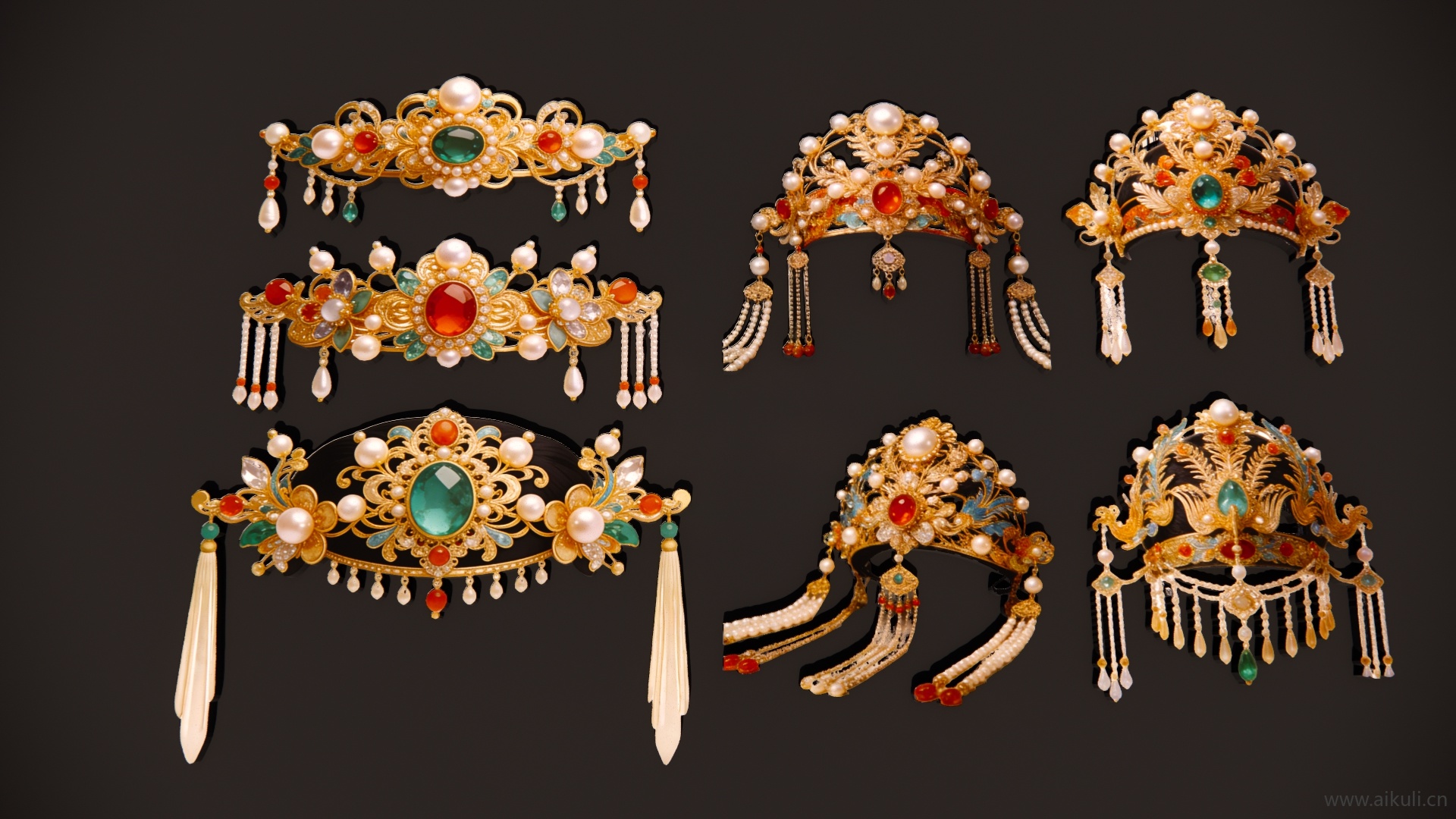 2D宫廷公主凤冠宫廷头饰 戏曲头饰剪影