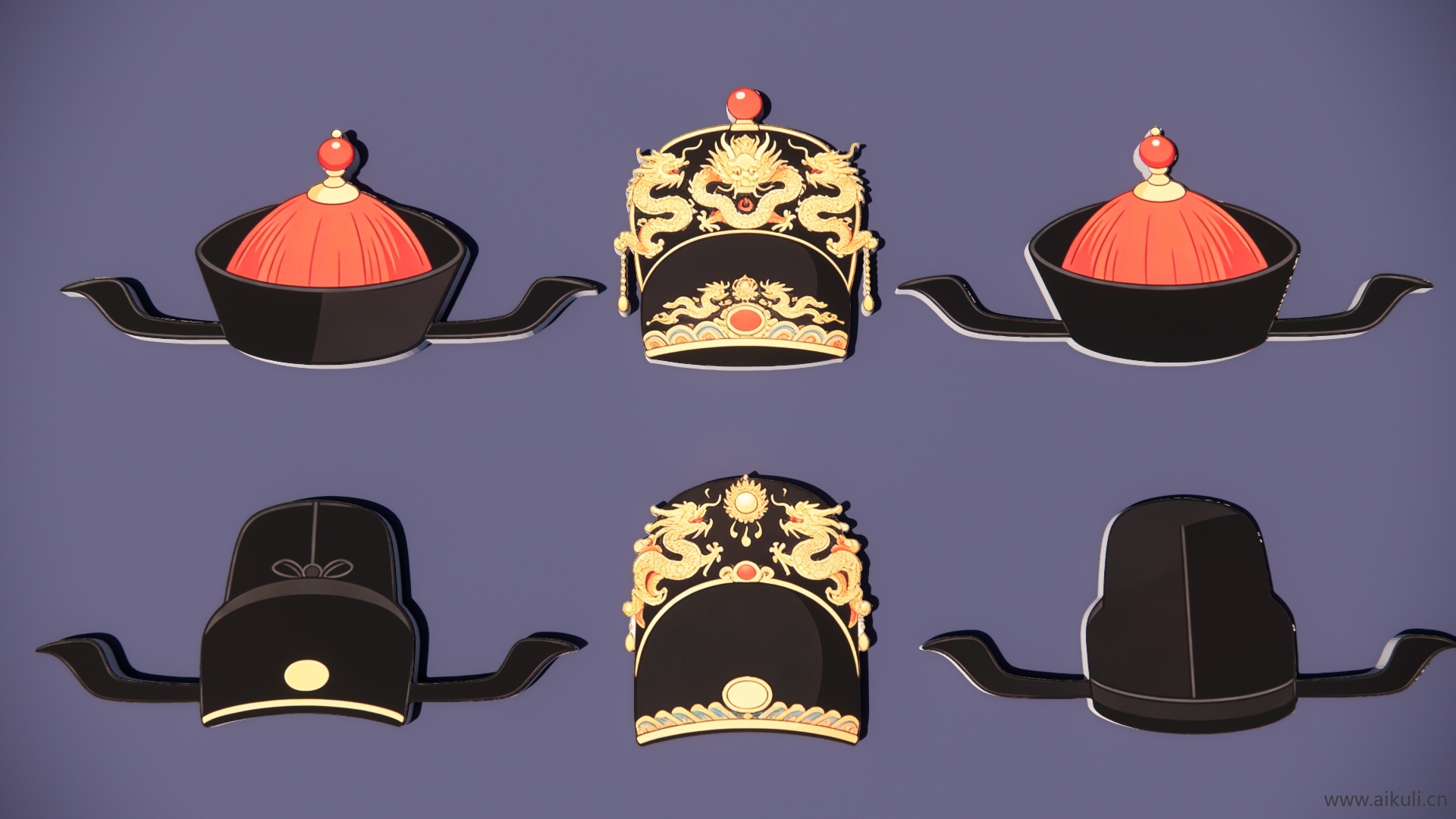 2D宫廷官帽凤冠-官帽头饰戏曲头饰剪影