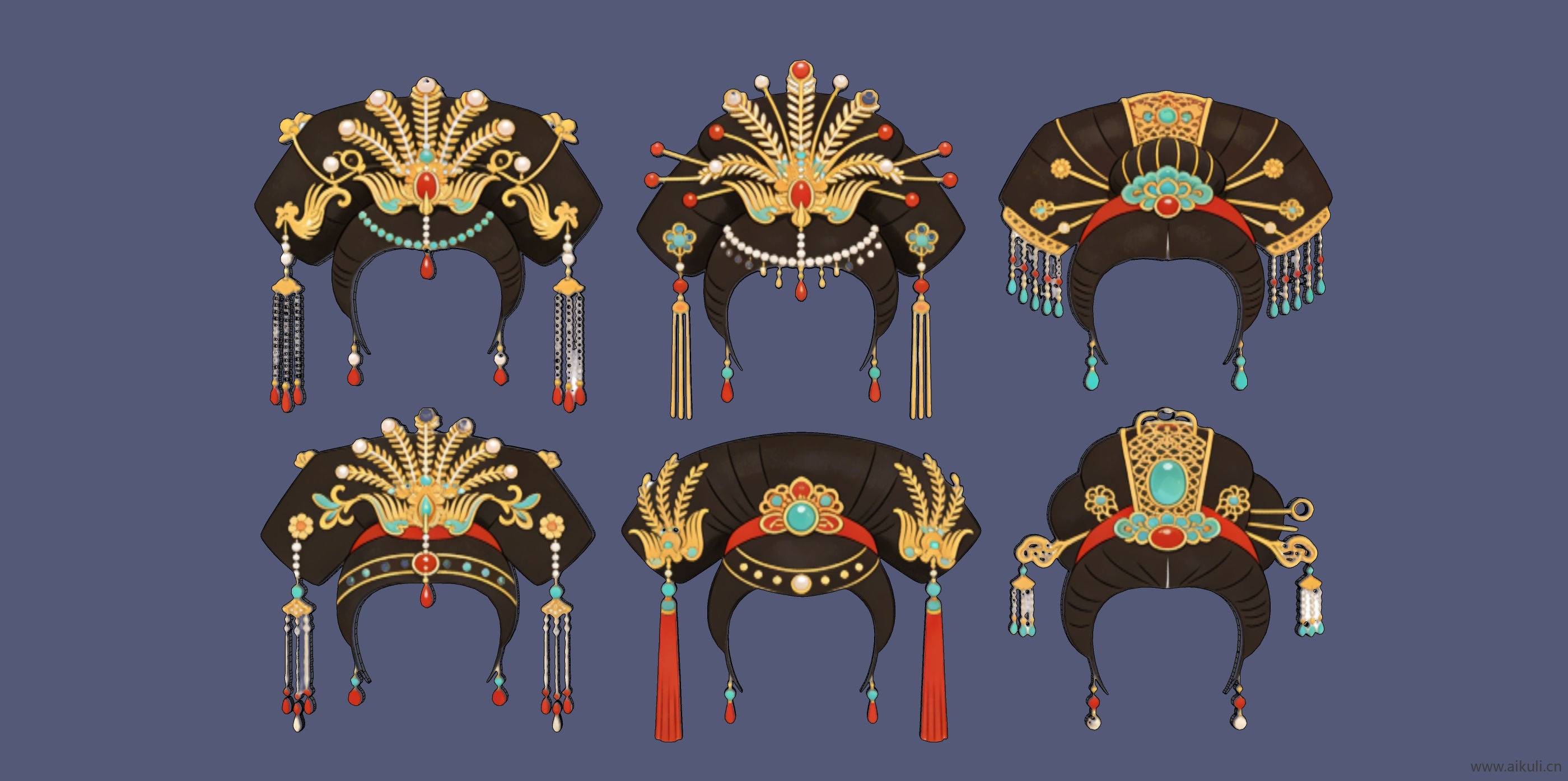 2D头饰秦汉时期皇妃帽头饰 戏曲 剪影